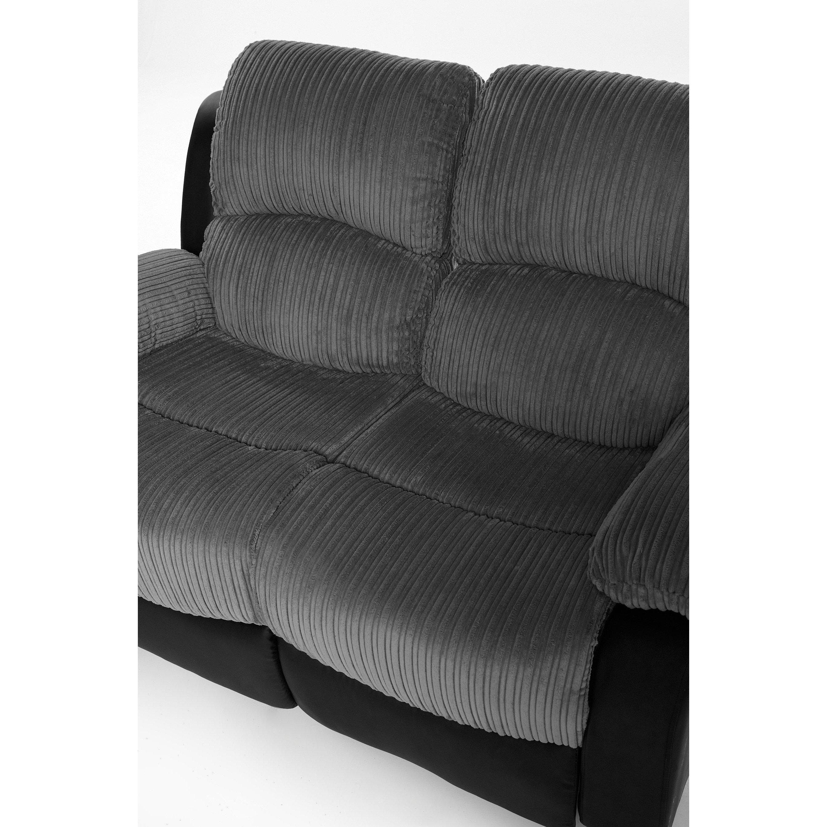 Black - Homelife - Canterbury Cord/Faux Leather Recliner 2 Seater Sofa - 4