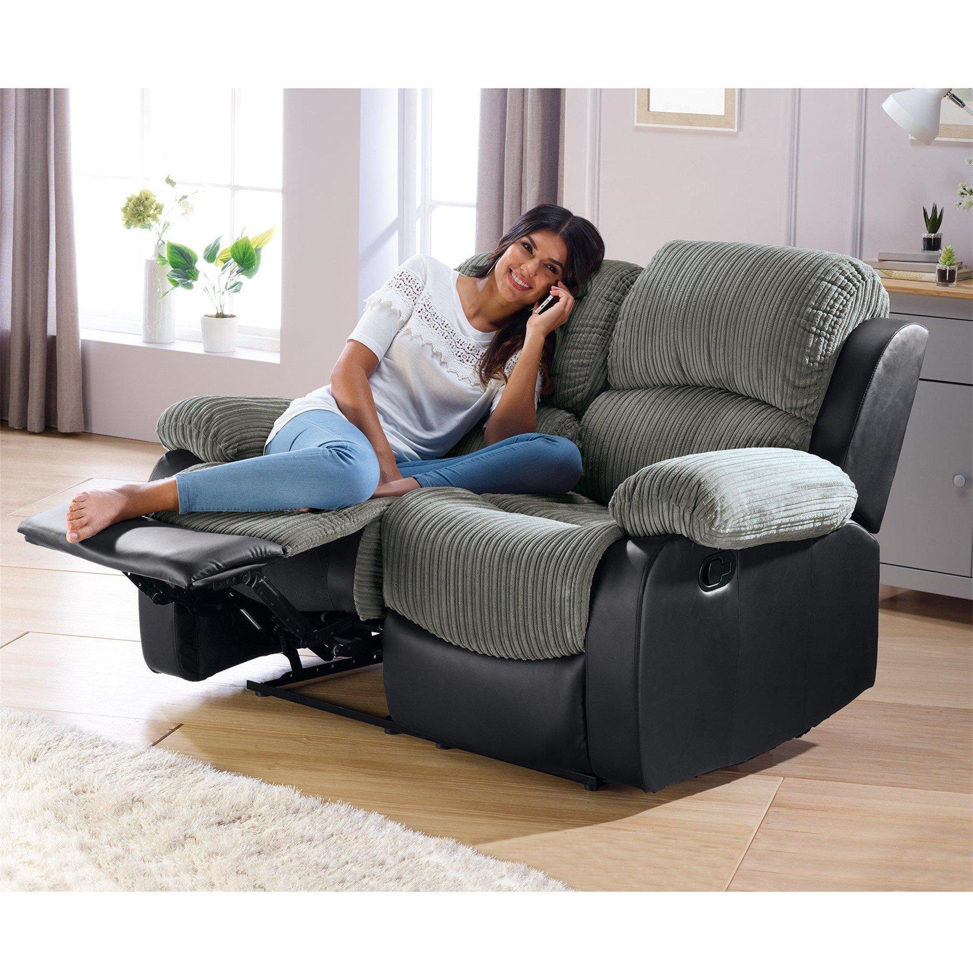 Black - Homelife - Canterbury Cord/Faux Leather Recliner 2 Seater Sofa - 5