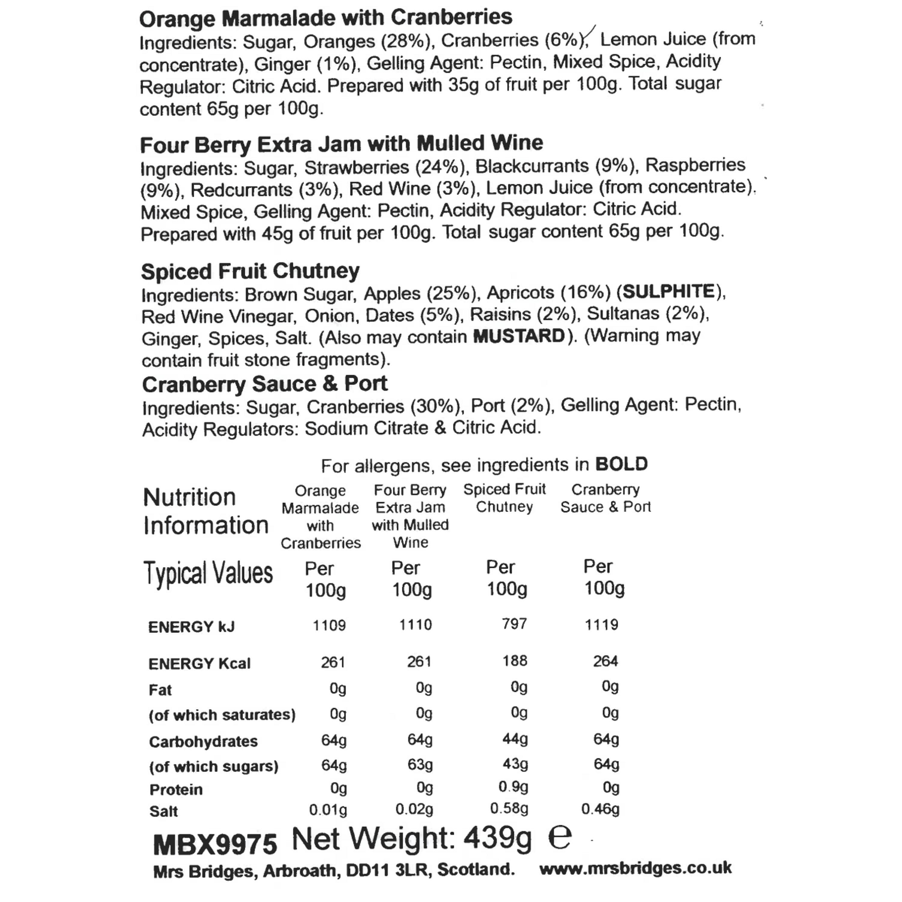 Jams - Mrs Bridges - Bridges - Christmas 4 Jar Gift Set - 2