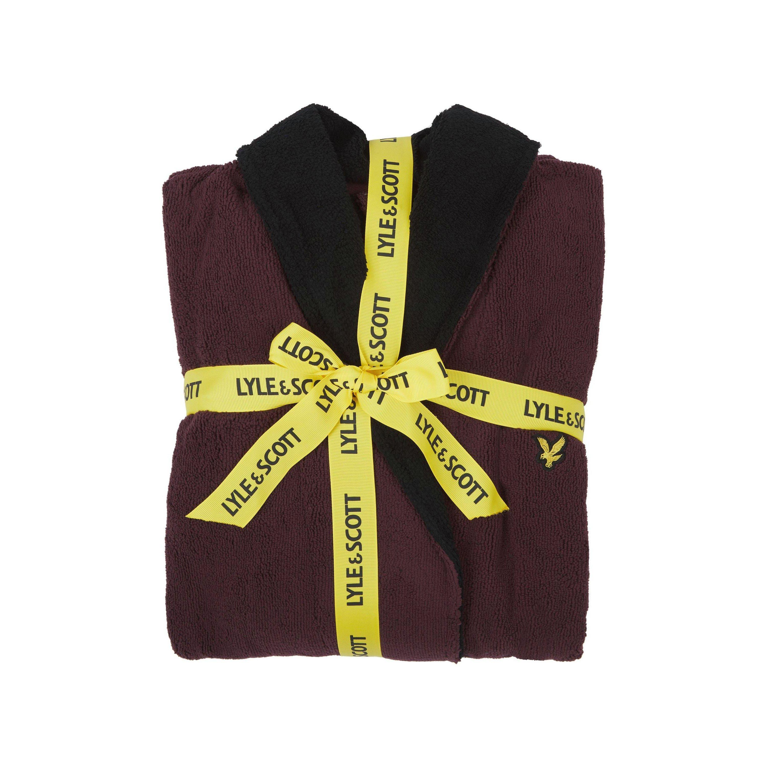 Winetasting/Blk - Lyle and Scott - Men's Contrast Trim Absorbent Towel Dressing Gown - 3
