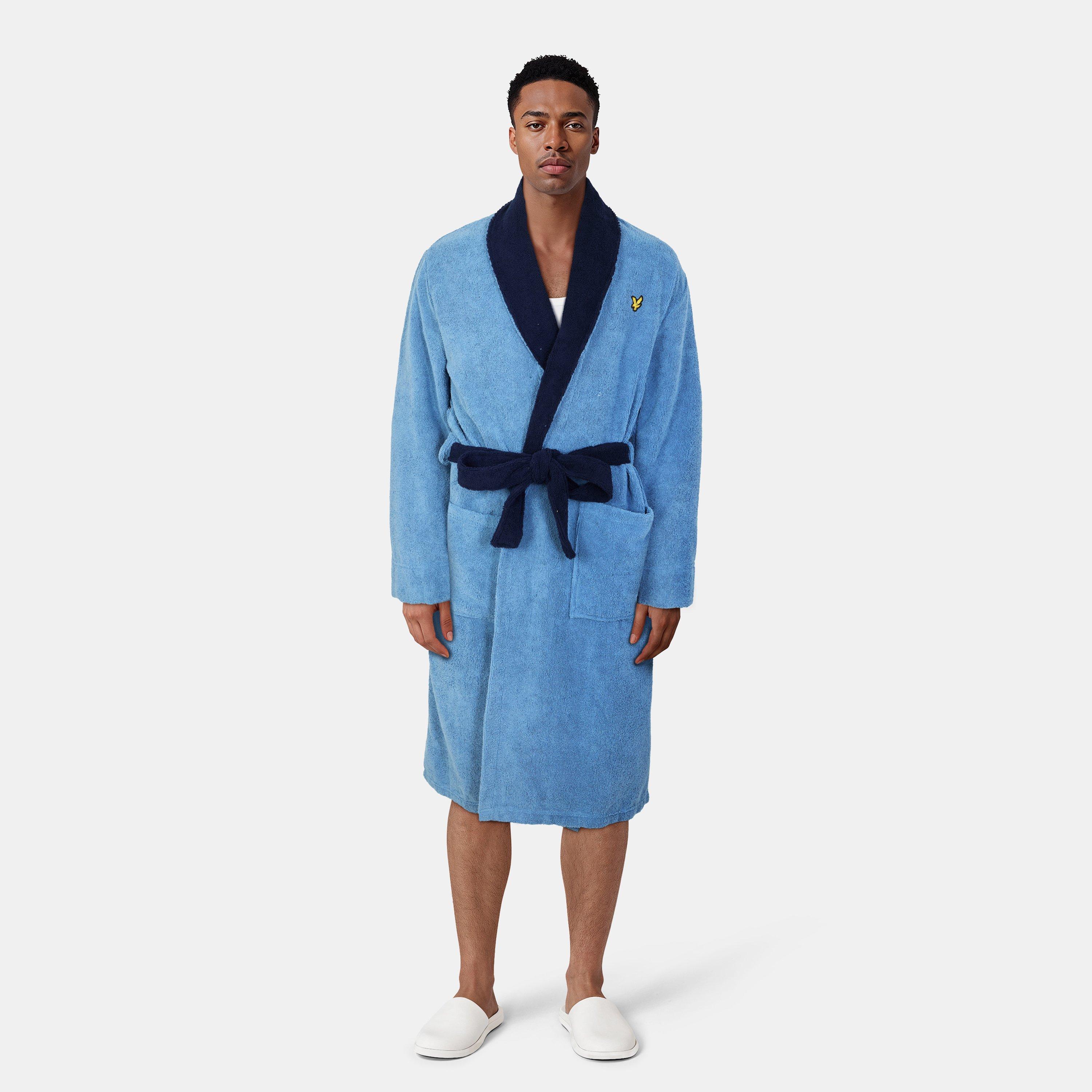 Blue/Pct - Lyle and Scott - Men's Contrast Trim Absorbent Towel Dressing Gown - 3