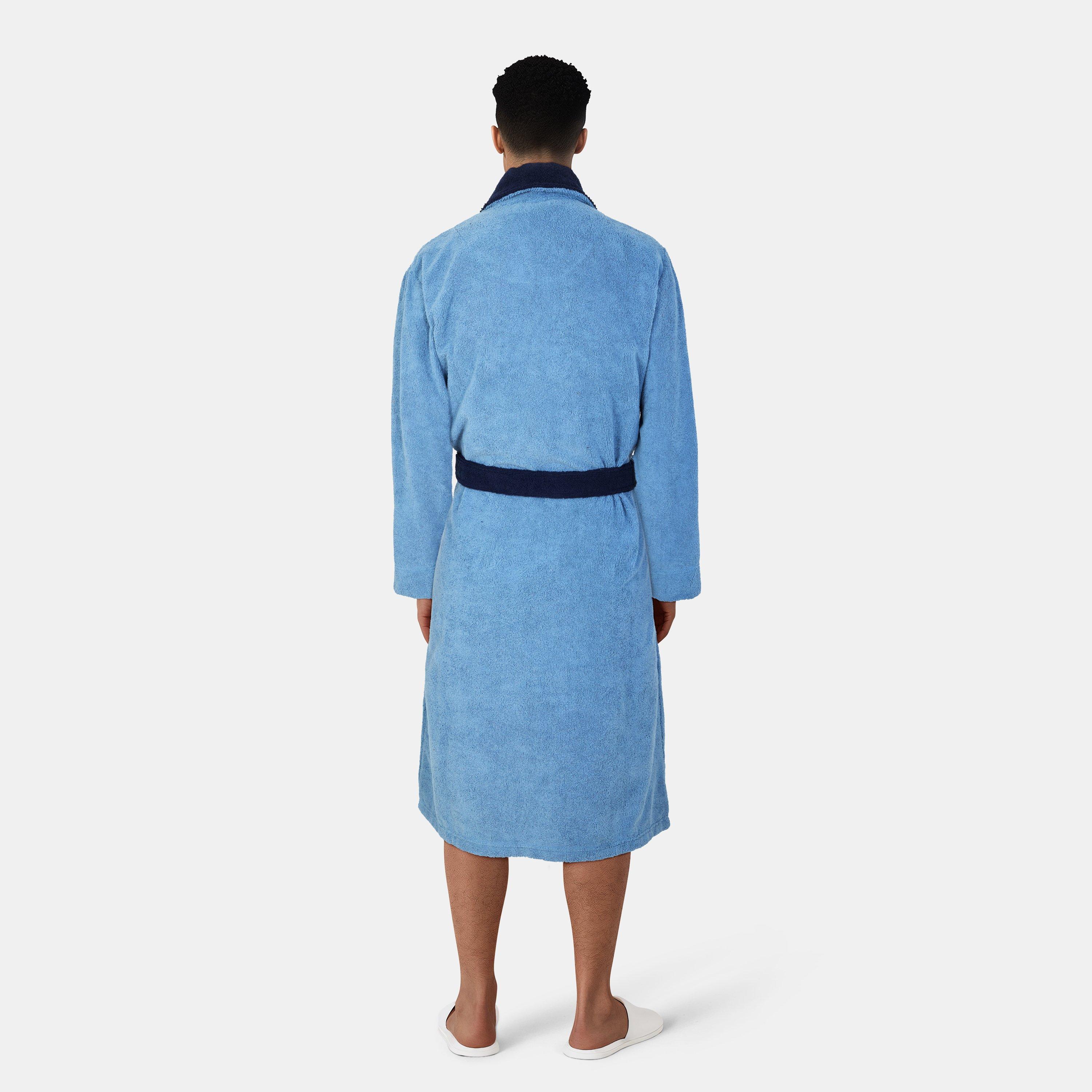 Blue/Pct - Lyle and Scott - Men's Contrast Trim Absorbent Towel Dressing Gown - 4