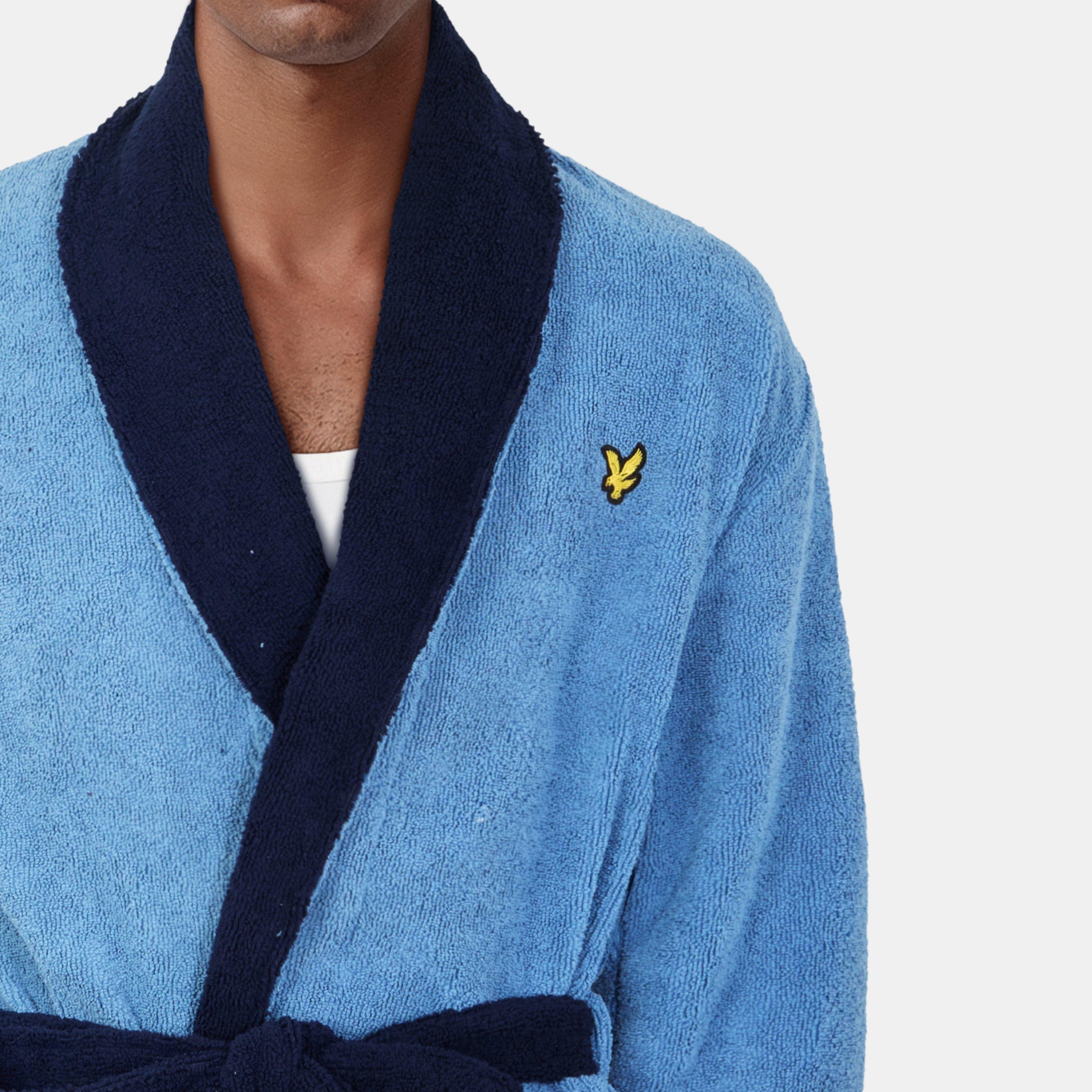 Blue/Pct - Lyle and Scott - Men's Contrast Trim Absorbent Towel Dressing Gown - 5