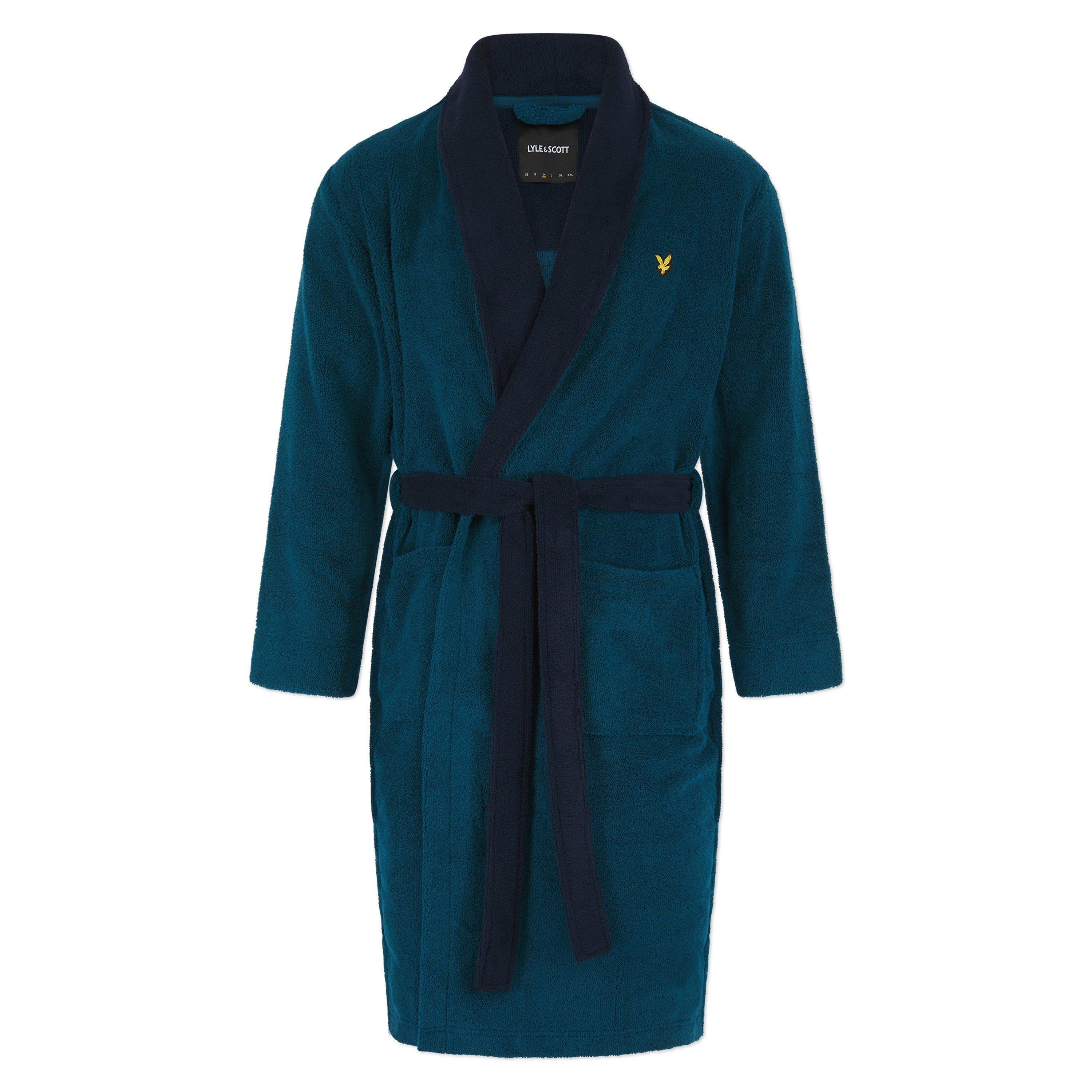 Blue/Pct - Lyle and Scott - Men's Contrast Trim Absorbent Towel Dressing Gown - 1