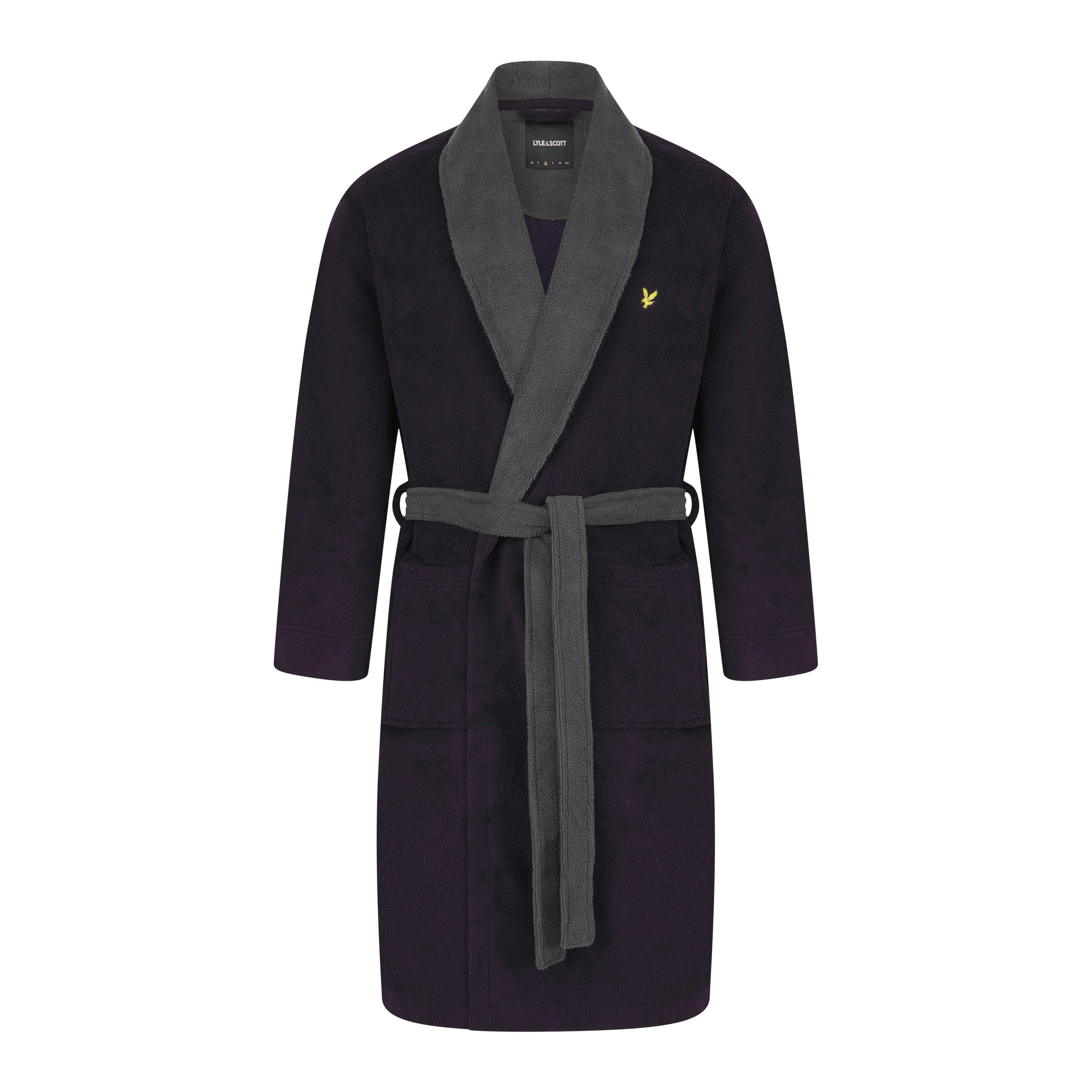 Lyle And Scott Men's Contrast Trim Absorbent Towel Dressing Gown - Peacoat/Grey - S