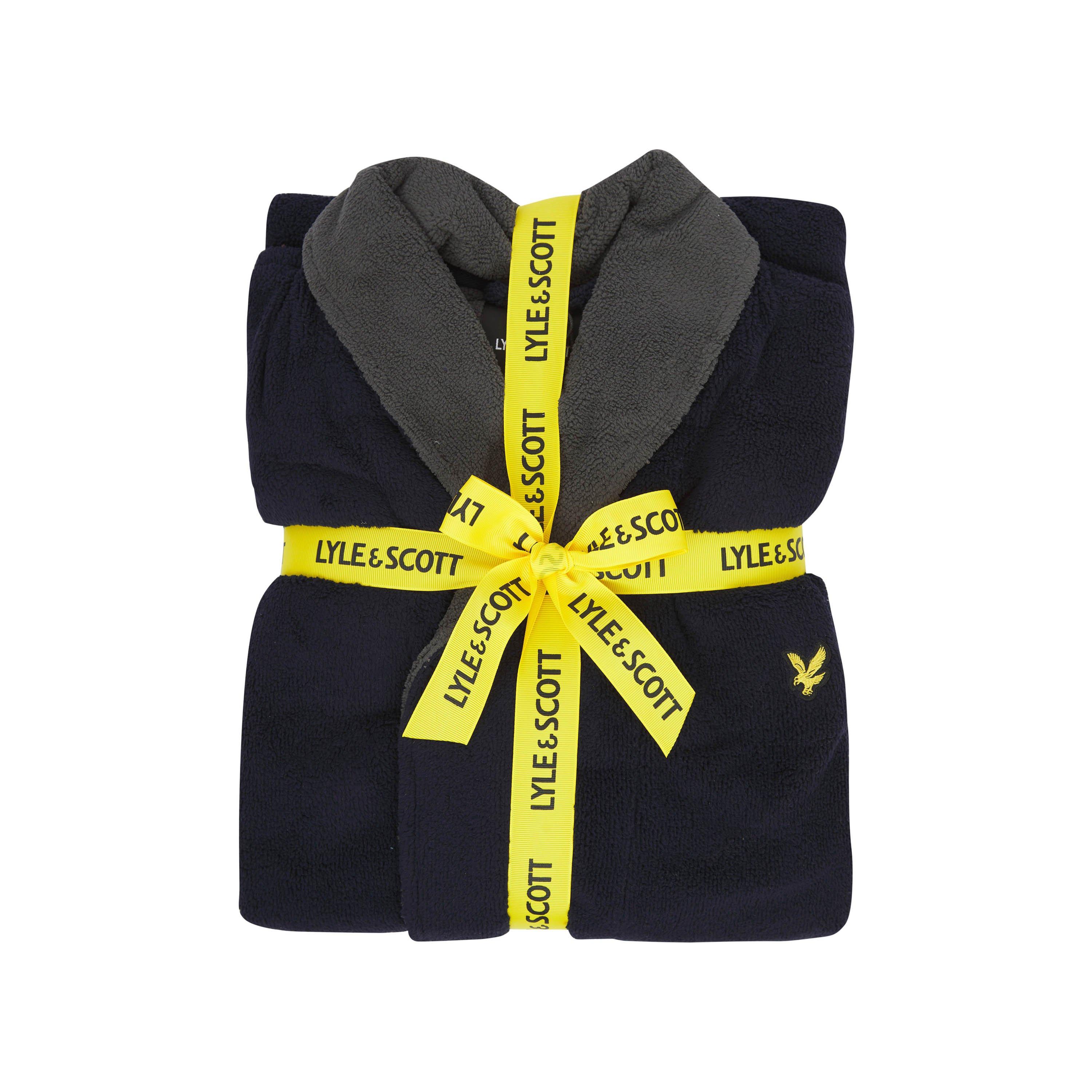 Peacoat/Grey - Lyle and Scott - Men's Contrast Trim Absorbent Towel Dressing Gown - 3