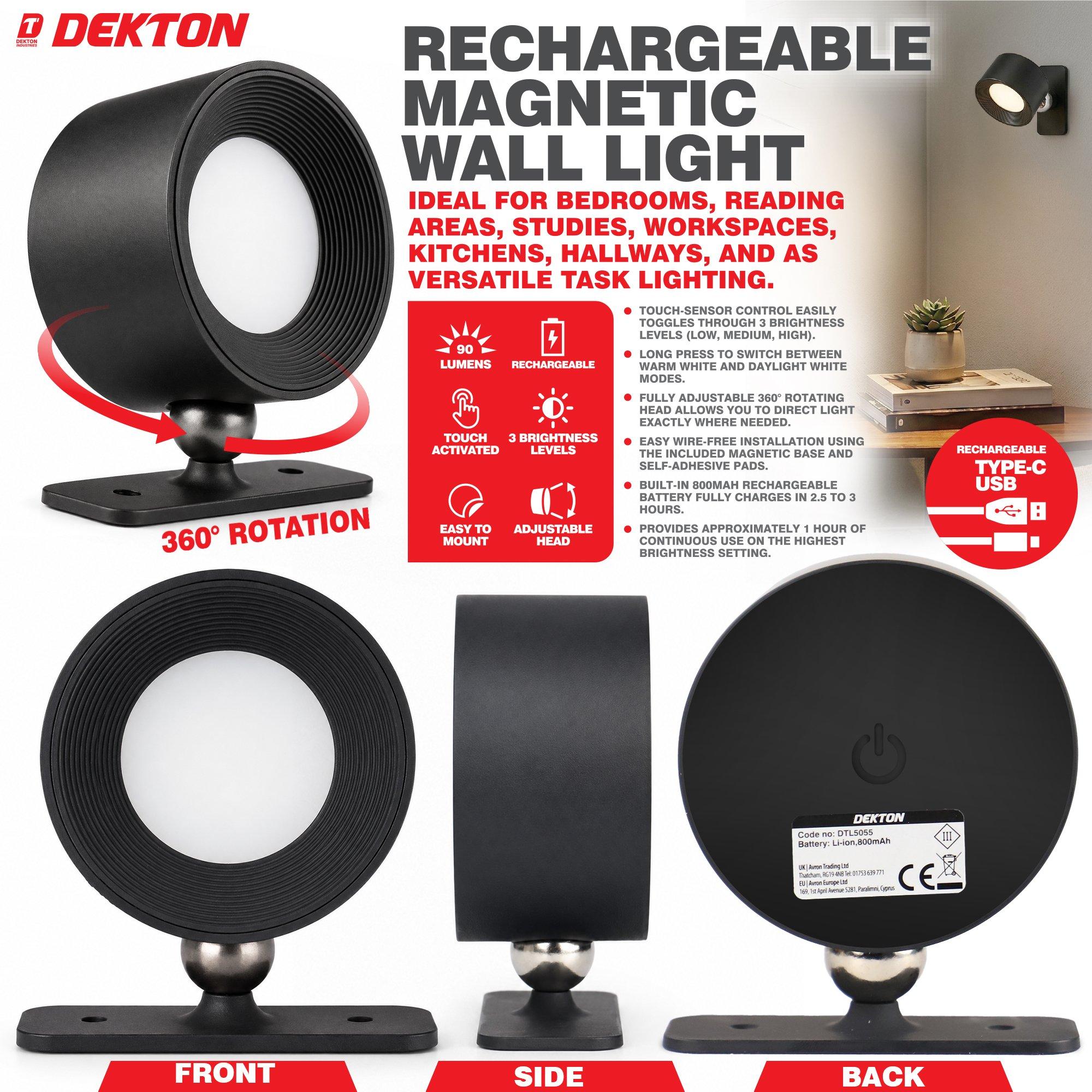 Black - Dekton - Dekton Rechargeable Magnetic Wall Light - 4
