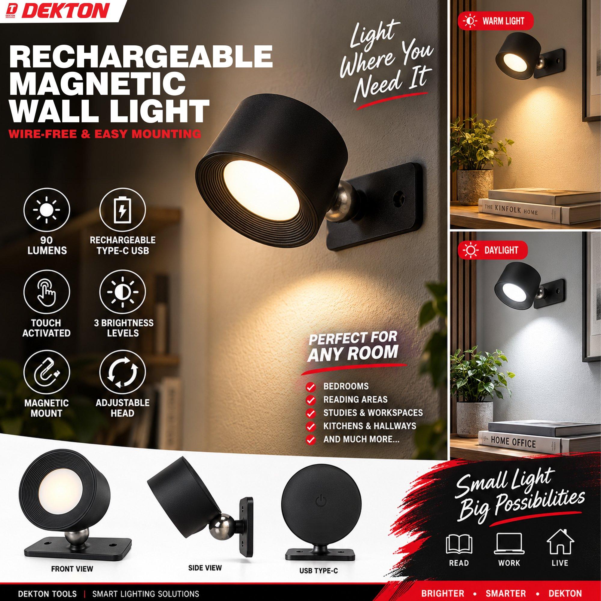 Black - Dekton - Dekton Rechargeable Magnetic Wall Light - 8