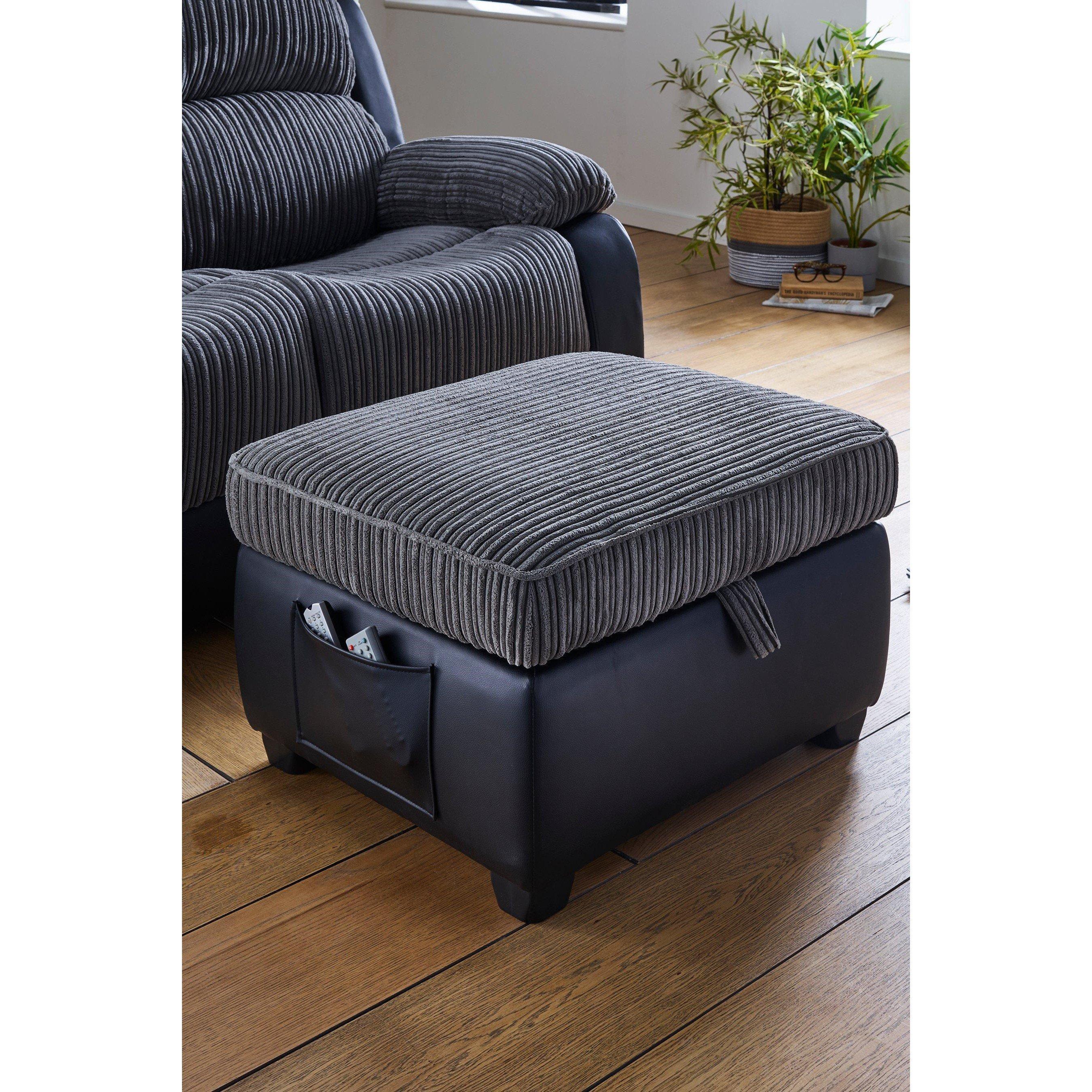 Black - Homelife - Cord/Faux Leather Storage Stool - 1