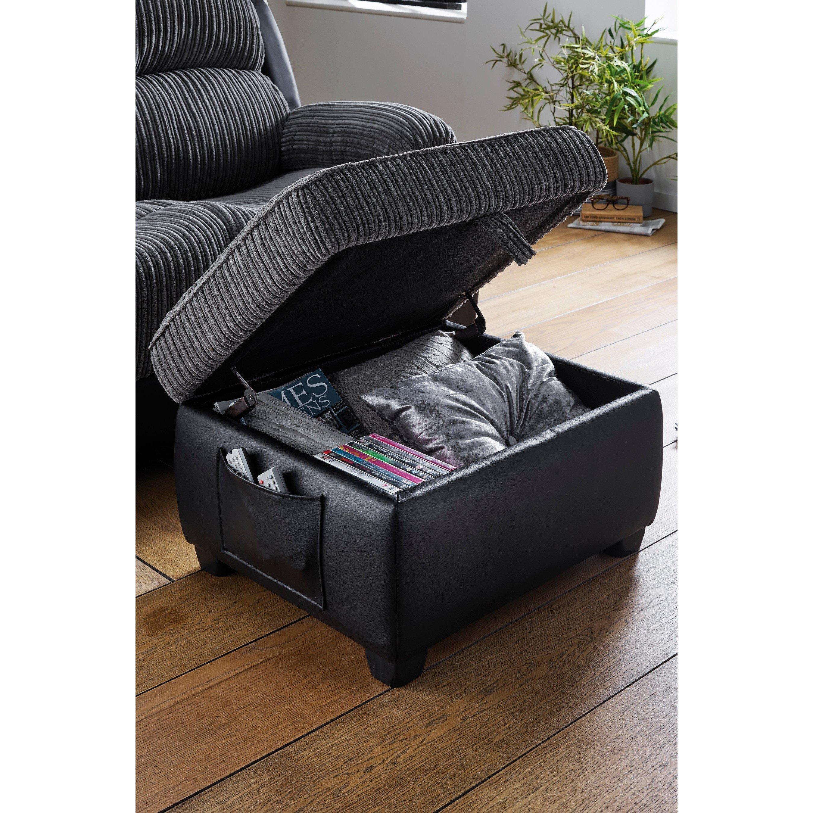 Black - Homelife - Cord/Faux Leather Storage Stool - 2