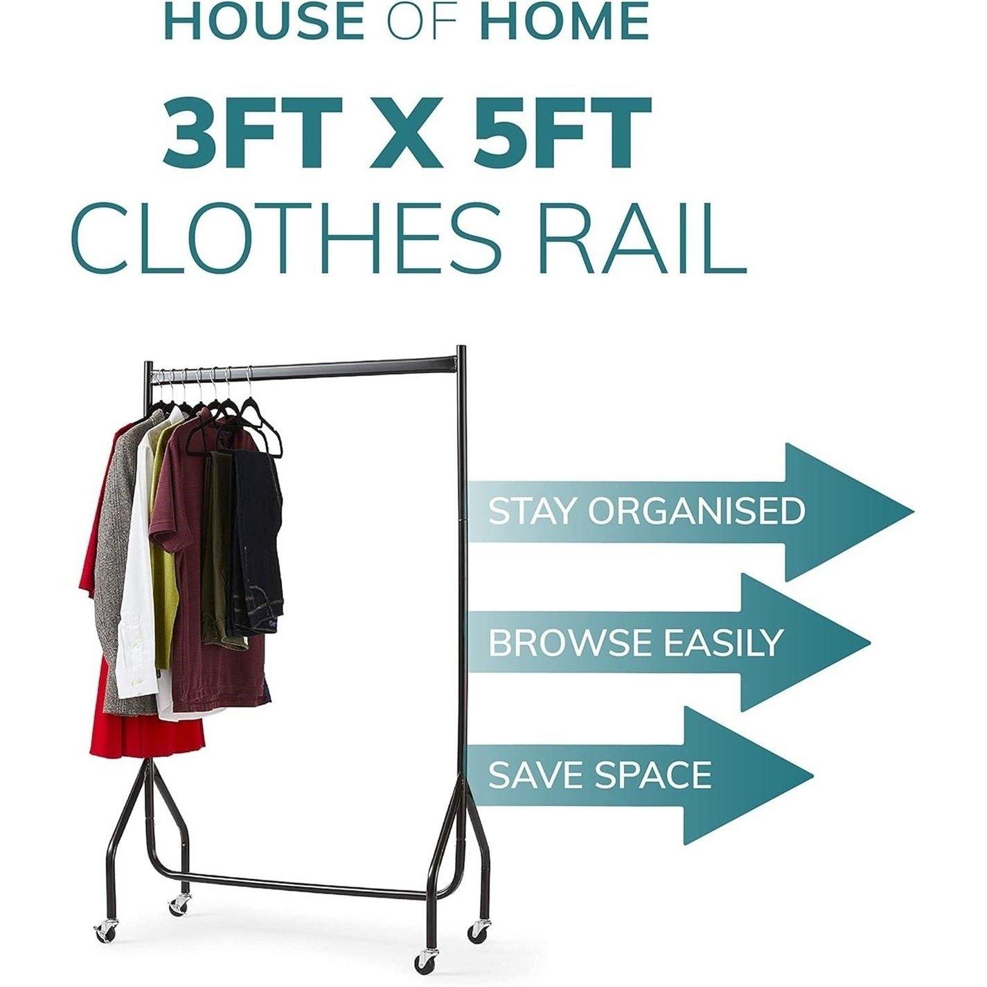 Black - House of Home - 3ft Long x 5ft High Quality Heavy Duty Clothes - 5