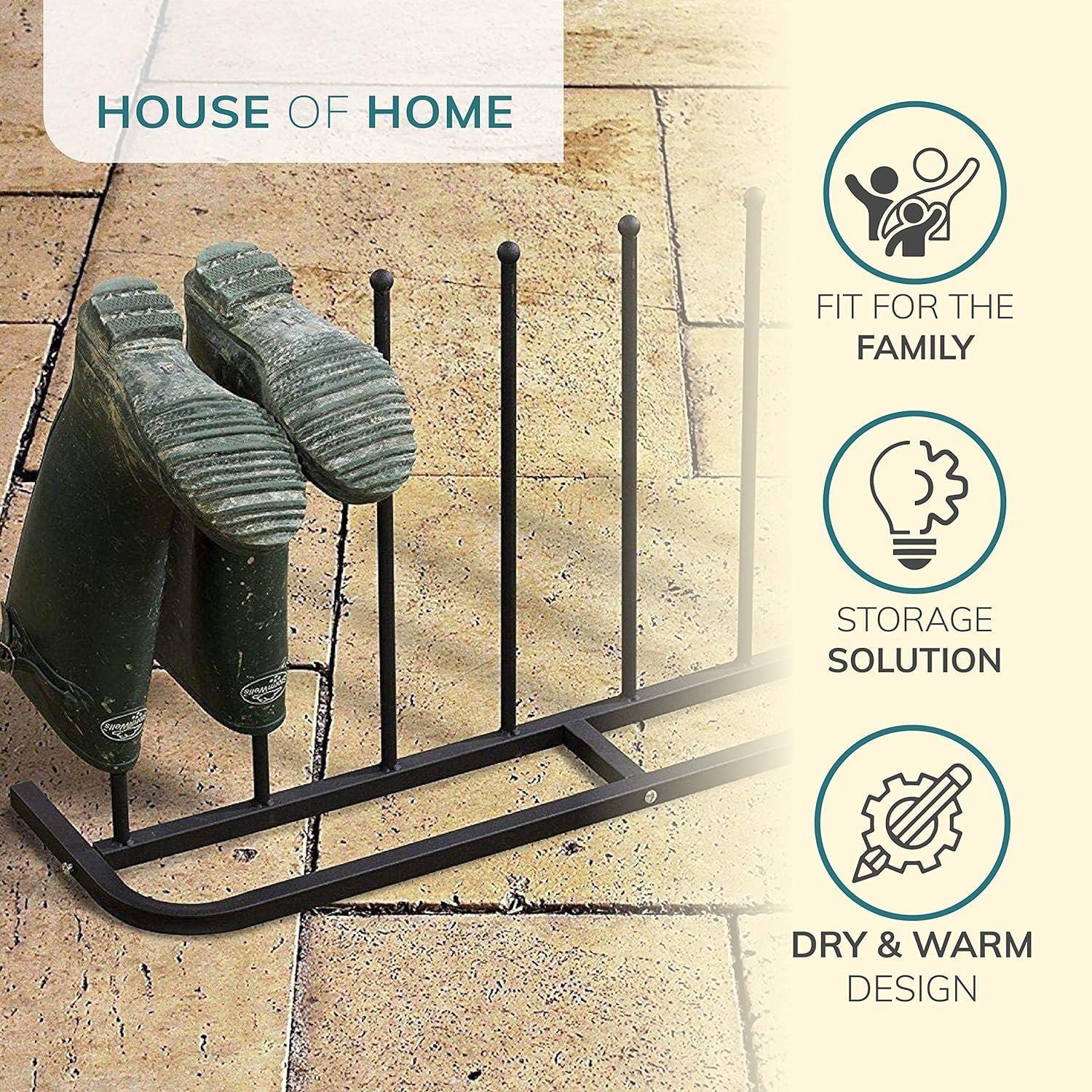 Black - House of Home - 4 Pair Black Boot Shoe Welly Stand Storage - 3