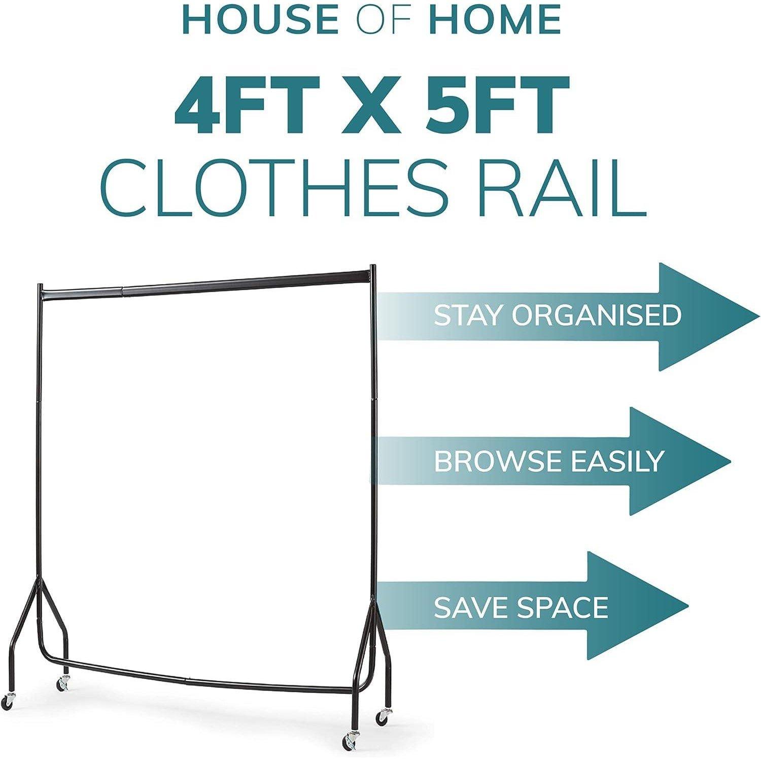 Black - House of Home - Extra Heavy Duty 4FT Long x 5FT Clothes - 6