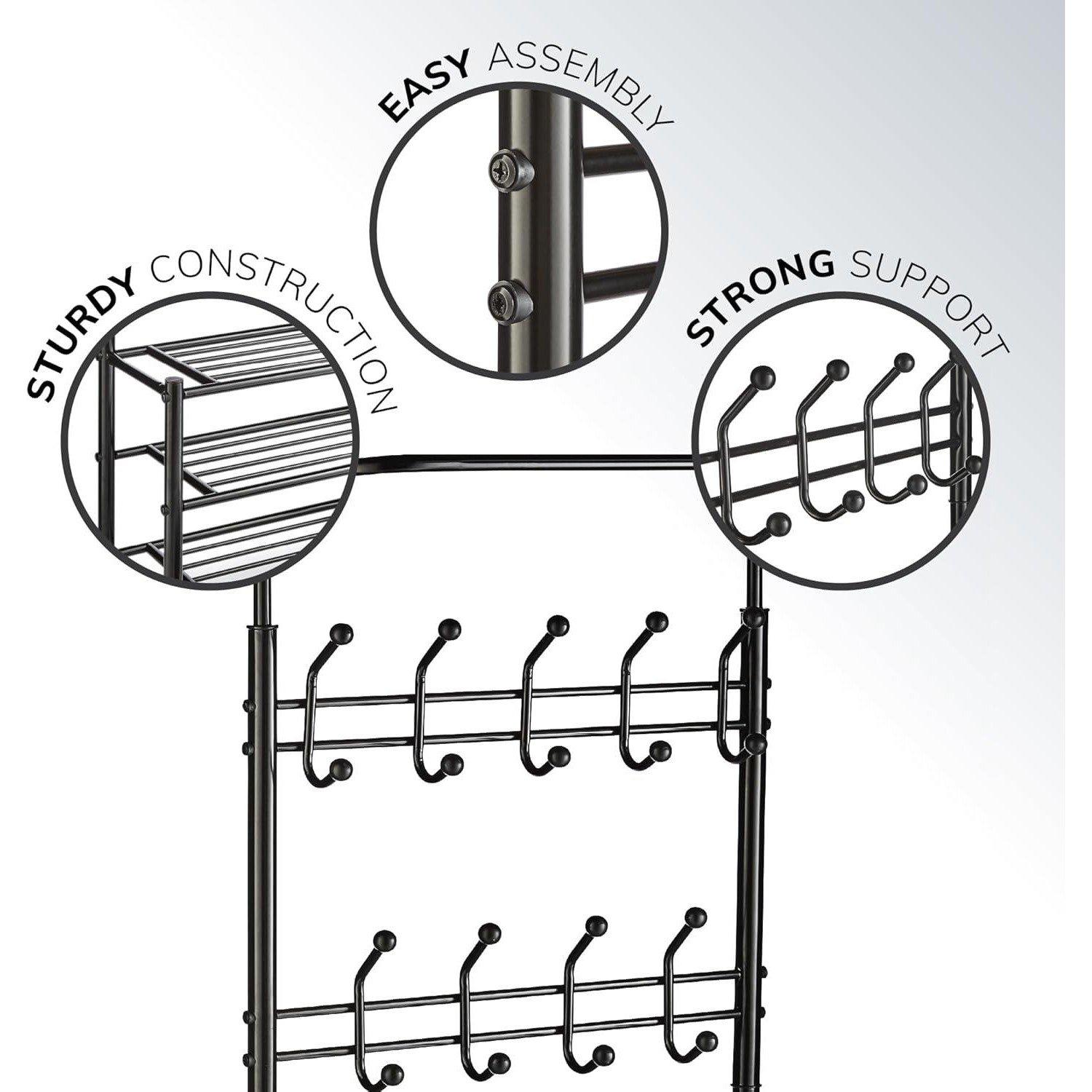 Black - House of Home - Multi Purpose Stand 18 Hooks For Clothes Shoes - 8