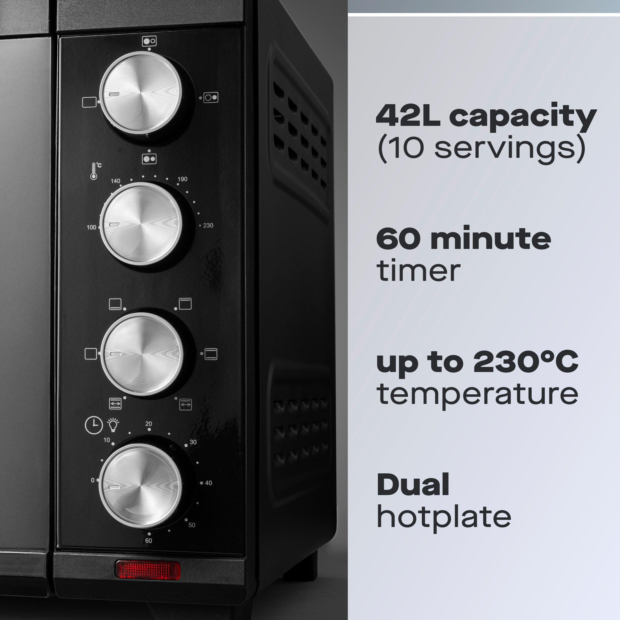 Black - Daewoo Electricals - 3000W 42L Countertop Oven with Hot Plates & Rotiss - 2