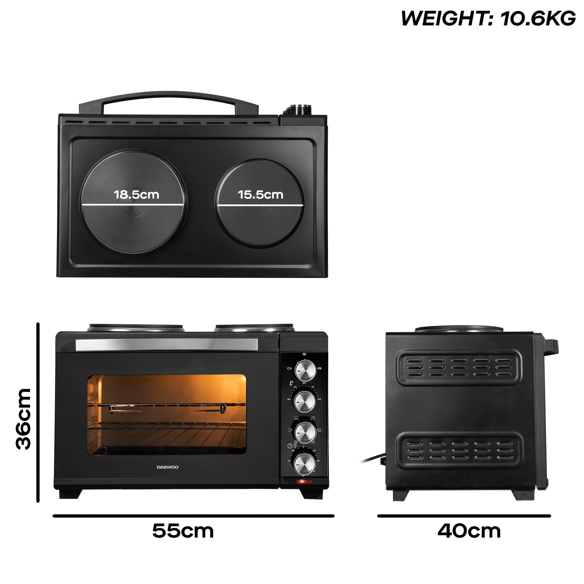 Black - Daewoo Electricals - 3000W 42L Countertop Oven with Hot Plates & Rotiss - 6