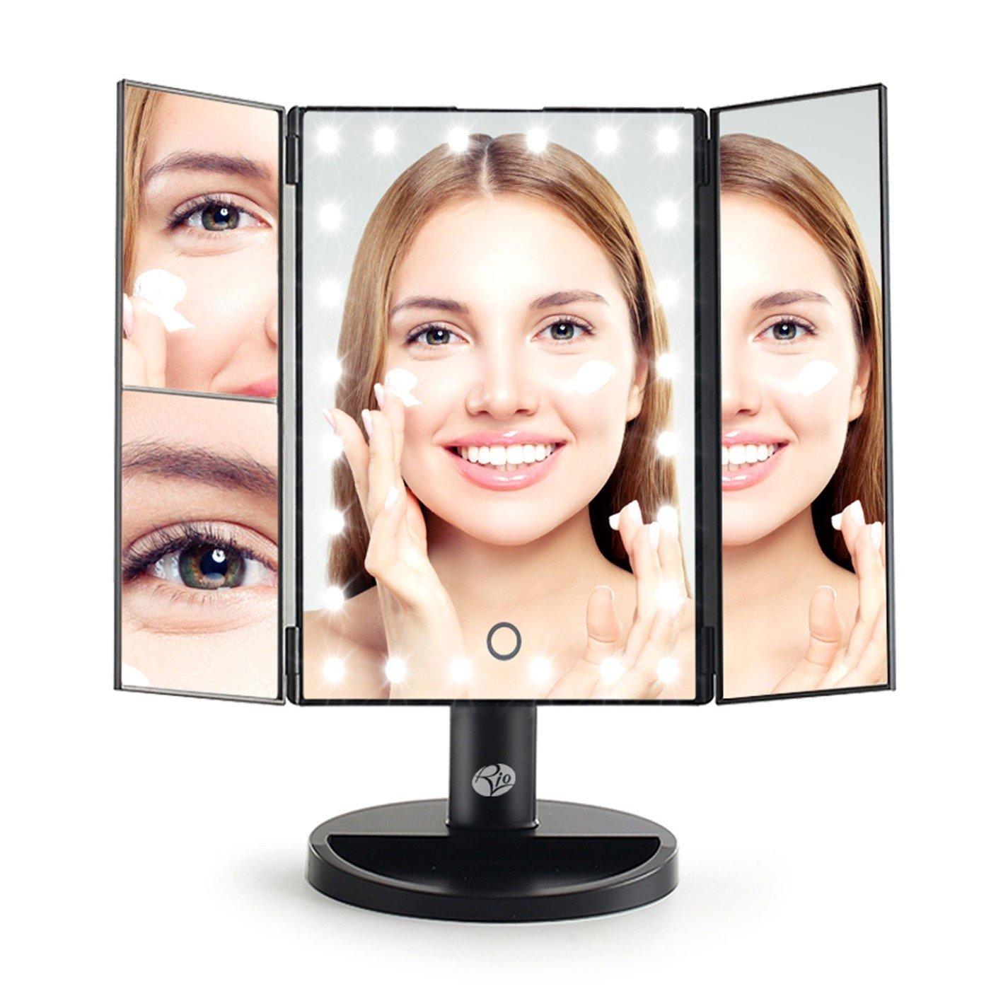 Black - Rio - 24 LED Touch Dimmable 3 Way Makeup Mirror - 1