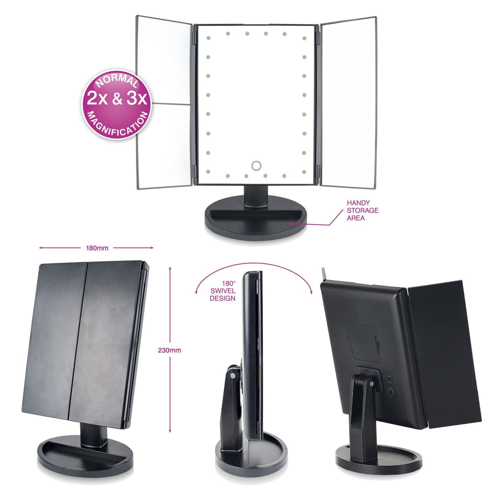 Black - Rio - Rio 24 LED Touch Dimmable 3 Way Makeup Mirror - 2
