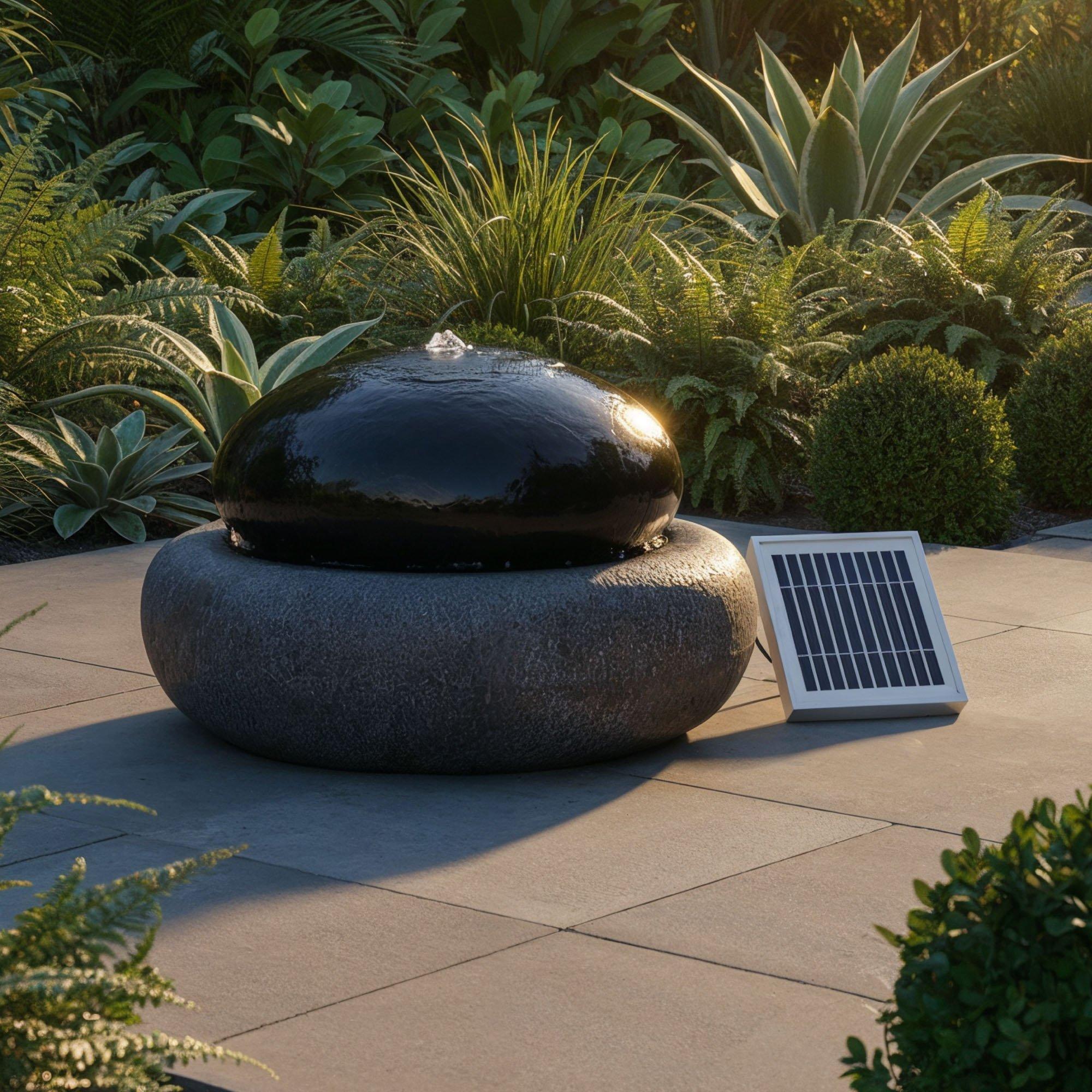 Streetwize  Solar Pebble Fountain Battery Backup Water Feature - Black