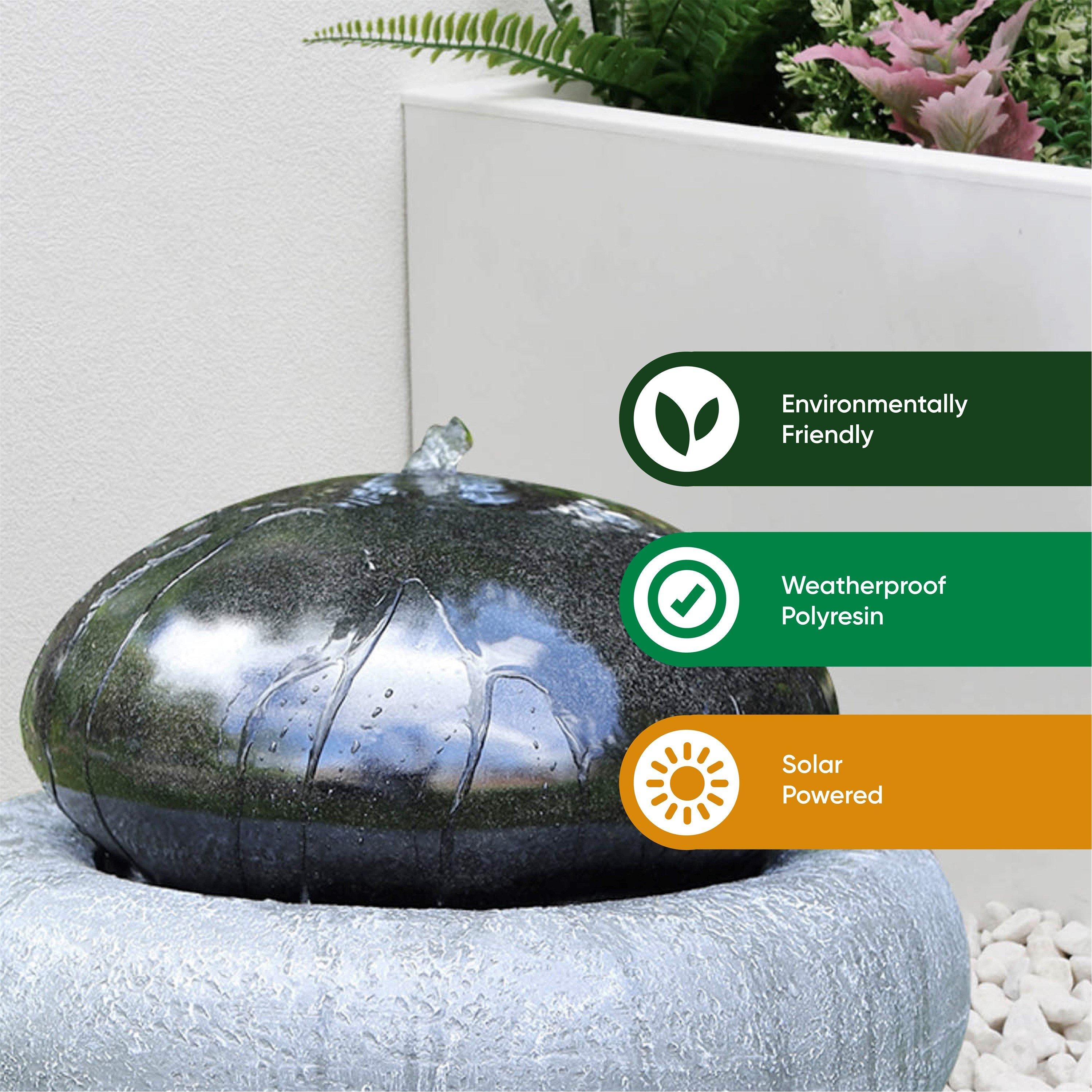 Black - Streetwize - Solar Pebble Fountain Battery BackUp water Feature - 4