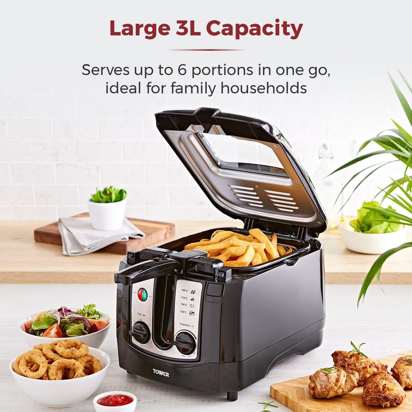 Black - Tower - 2300W 3 Litre Easy Clean Deep Fryer - 3