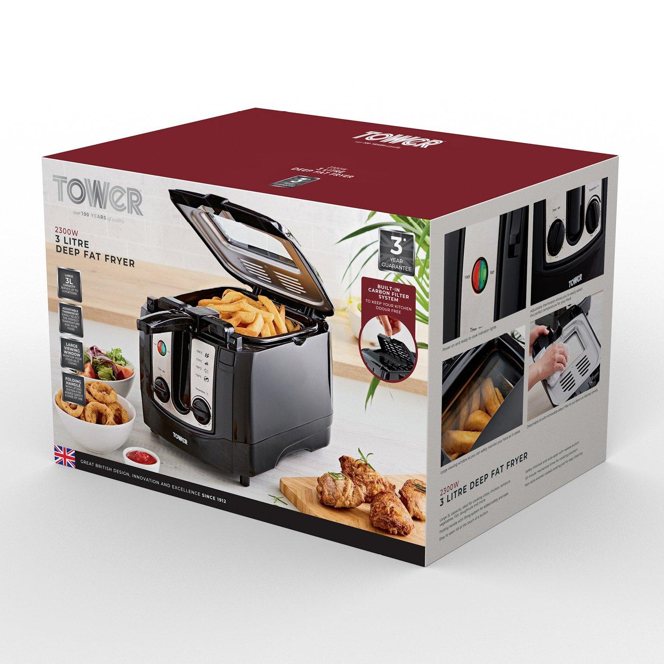 Black - Tower - 2300W 3 Litre Easy Clean Deep Fryer - 9