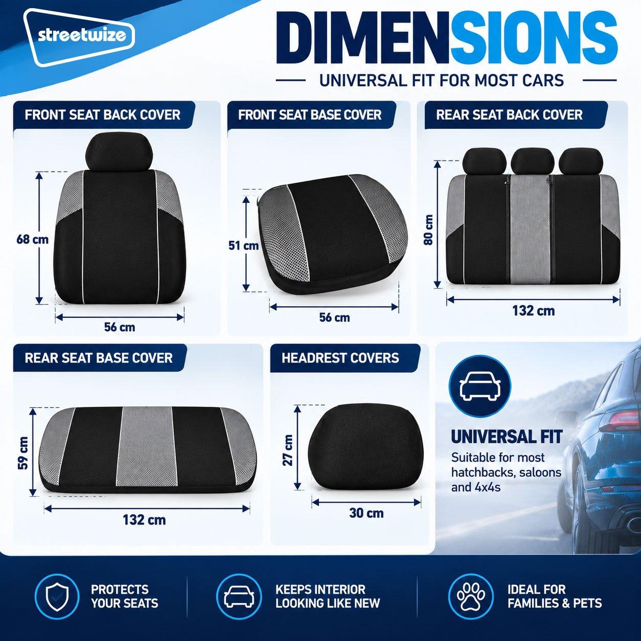 Black/Grey - Streetwize - Arizona Seat Cover Set -Black/Grey - 2