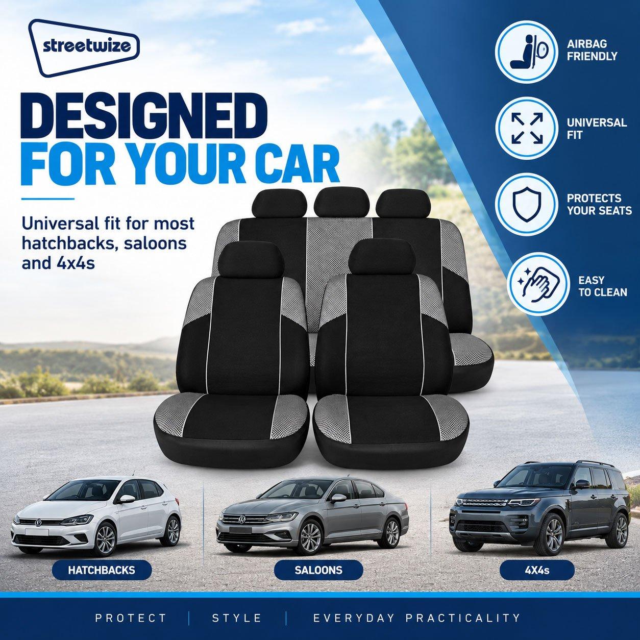 Black/Grey - Streetwize - Arizona Seat Cover Set -Black/Grey - 3