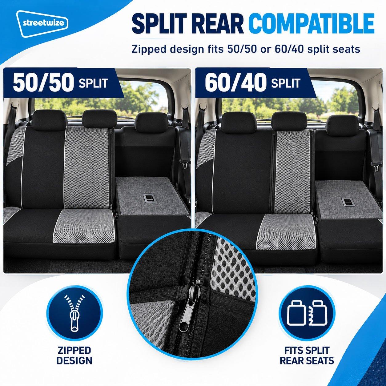 Black/Grey - Streetwize - Arizona Seat Cover Set -Black/Grey - 5