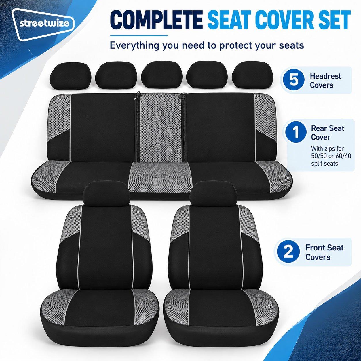 Black/Grey - Streetwize - Arizona Seat Cover Set -Black/Grey - 7