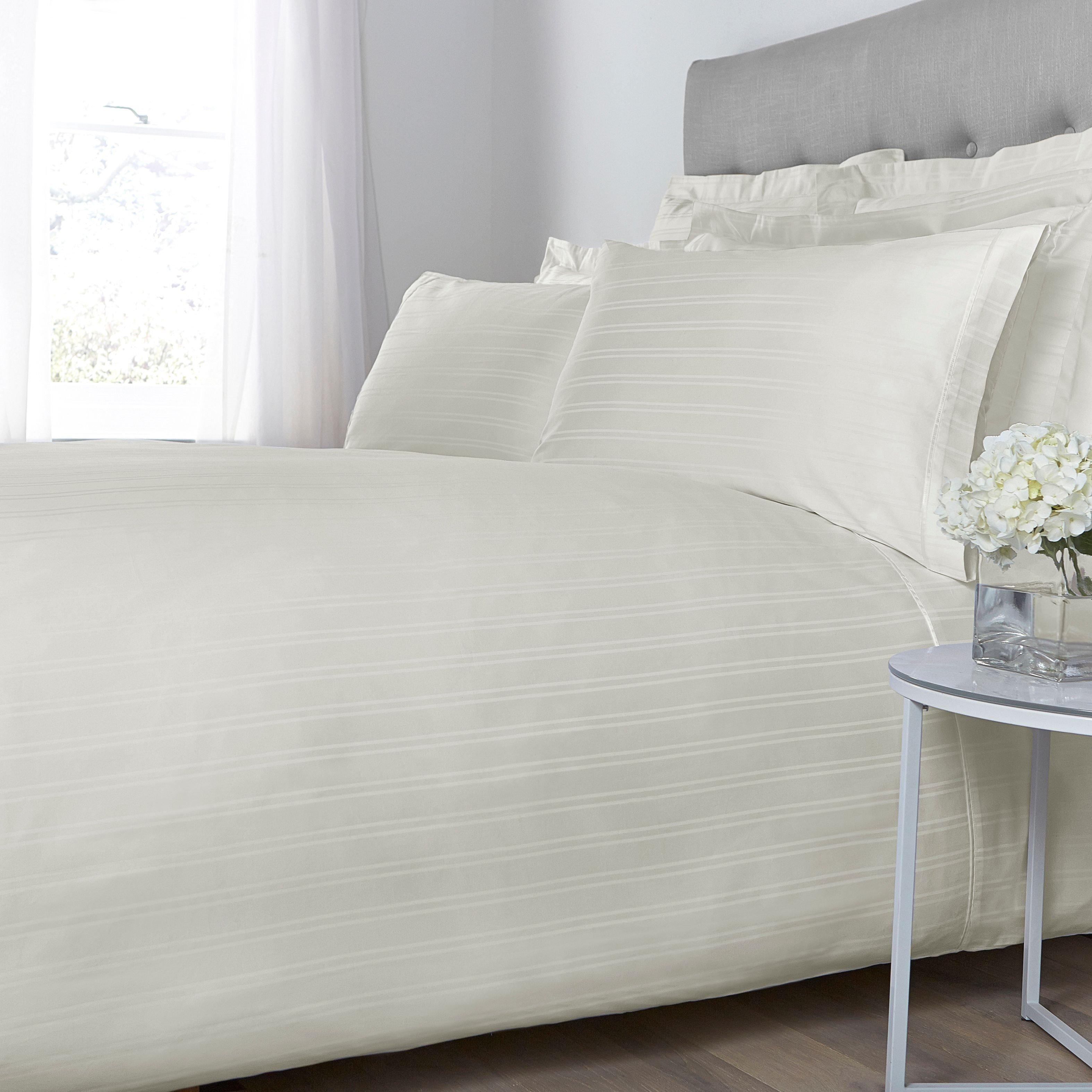 Cream - Hotel Collection - Woven Stripe Oxford Square Pillowcase Pair - 1
