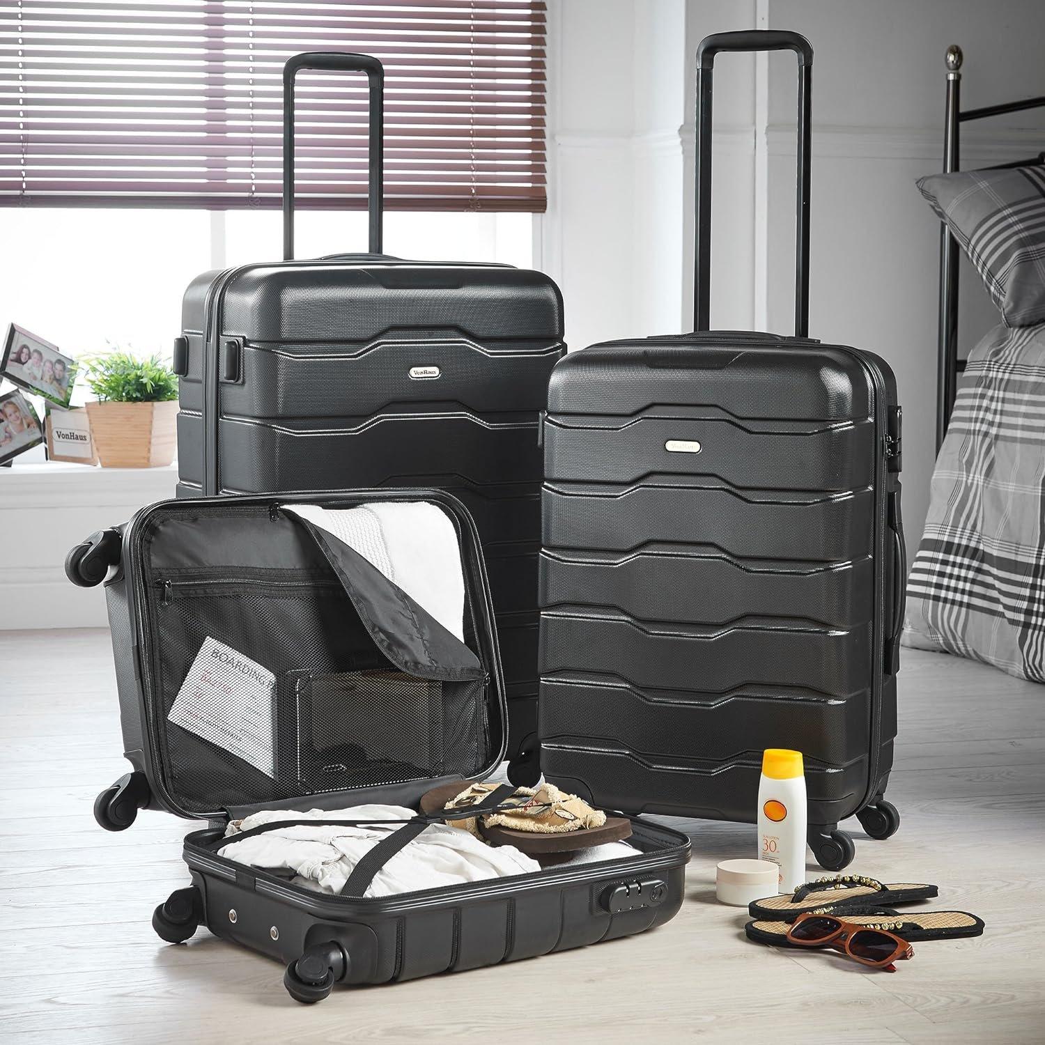 Black - VonHaus - VonHaus 3Pcs Abs Luggage Set - 2