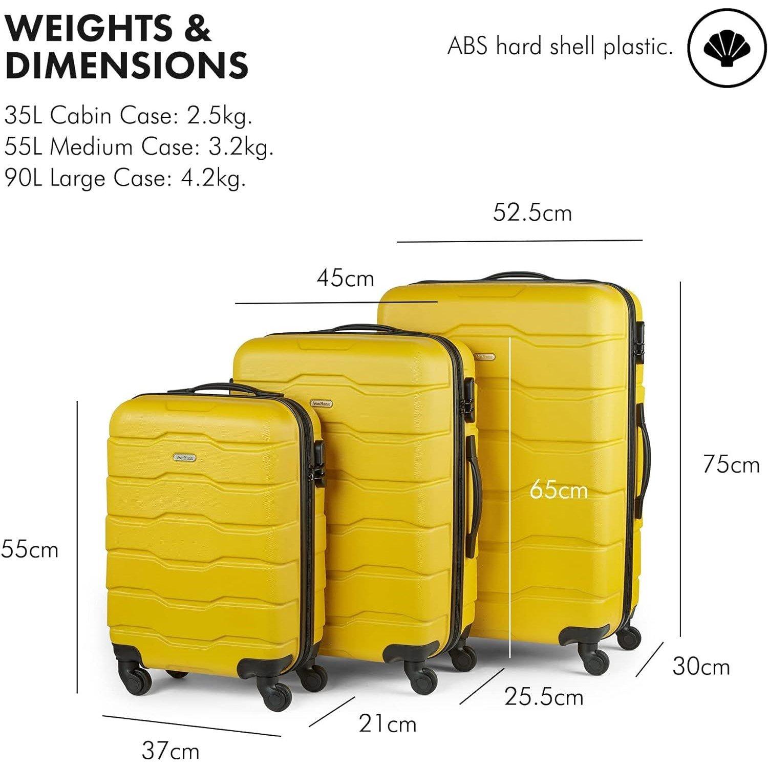 Yellow - VonHaus - VonHaus 3Pcs Abs Luggage Set - 7