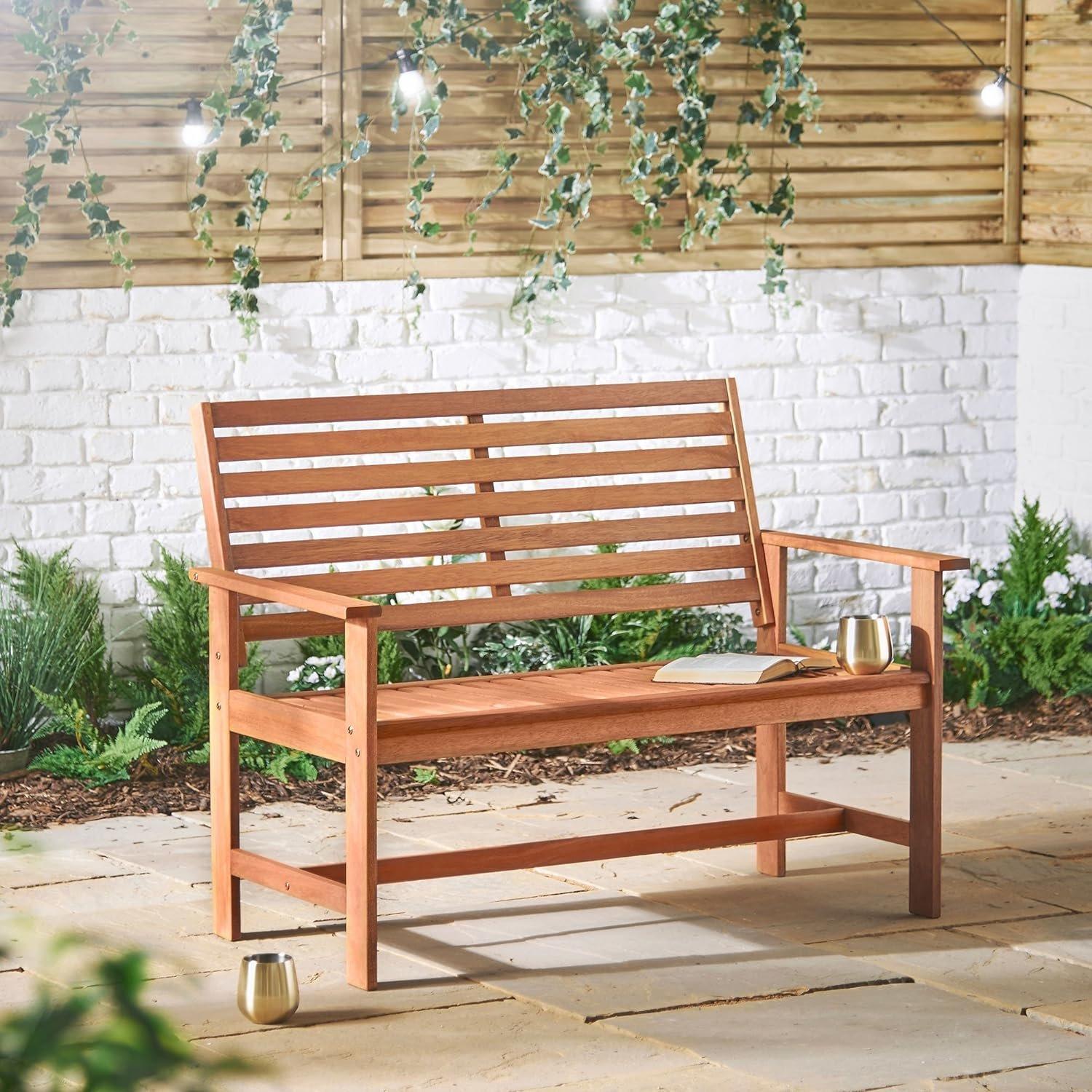 Brown - VonHaus - VonHaus 2 Seater Wooden Garden Bench - 2