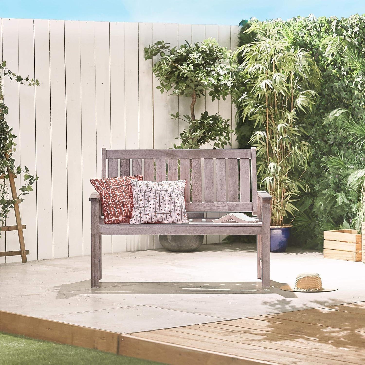 Grey - VonHaus - VonHaus 2 Seater Wooden Grey Garden Bench - 2