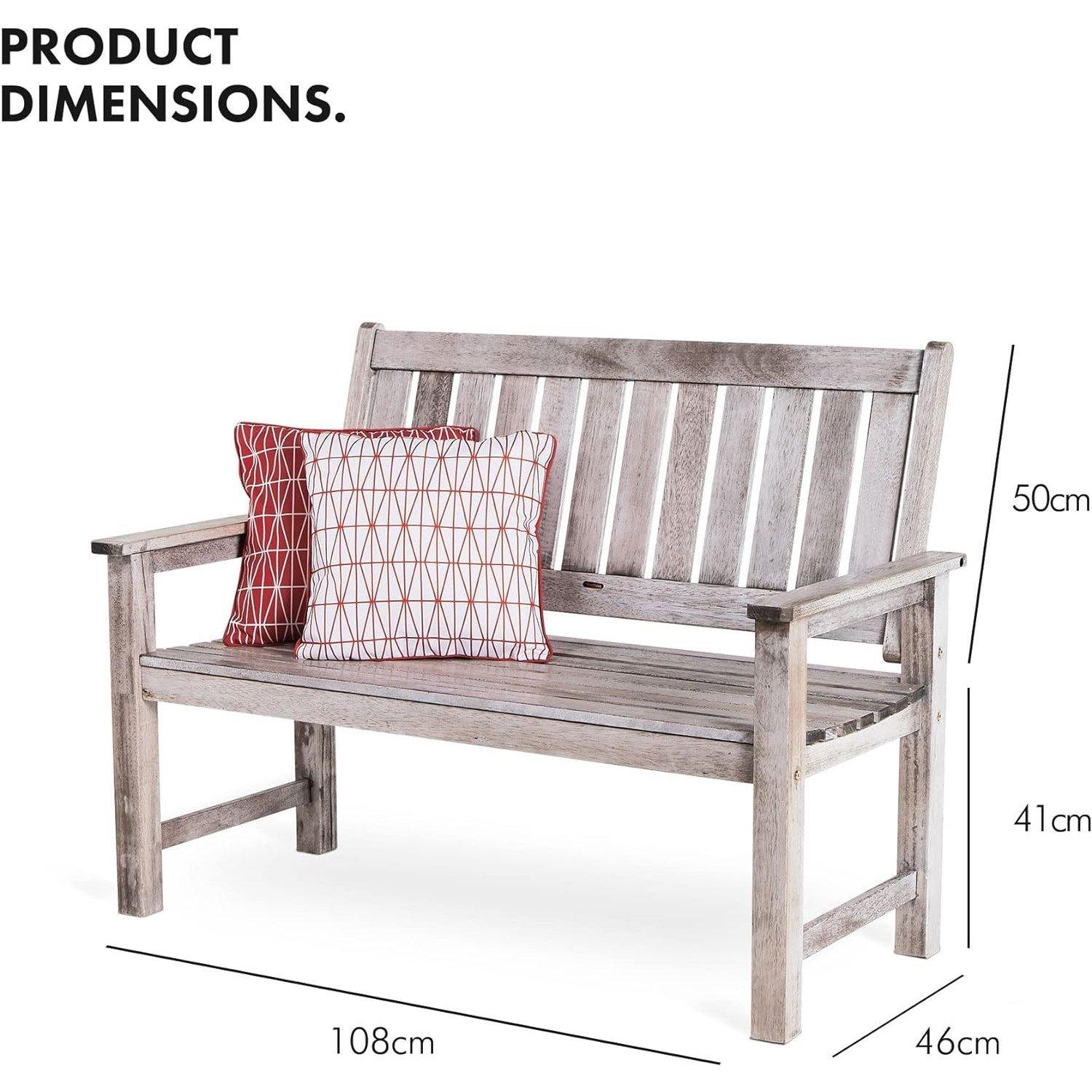 Grey - VonHaus - VonHaus 2 Seater Wooden Grey Garden Bench - 5
