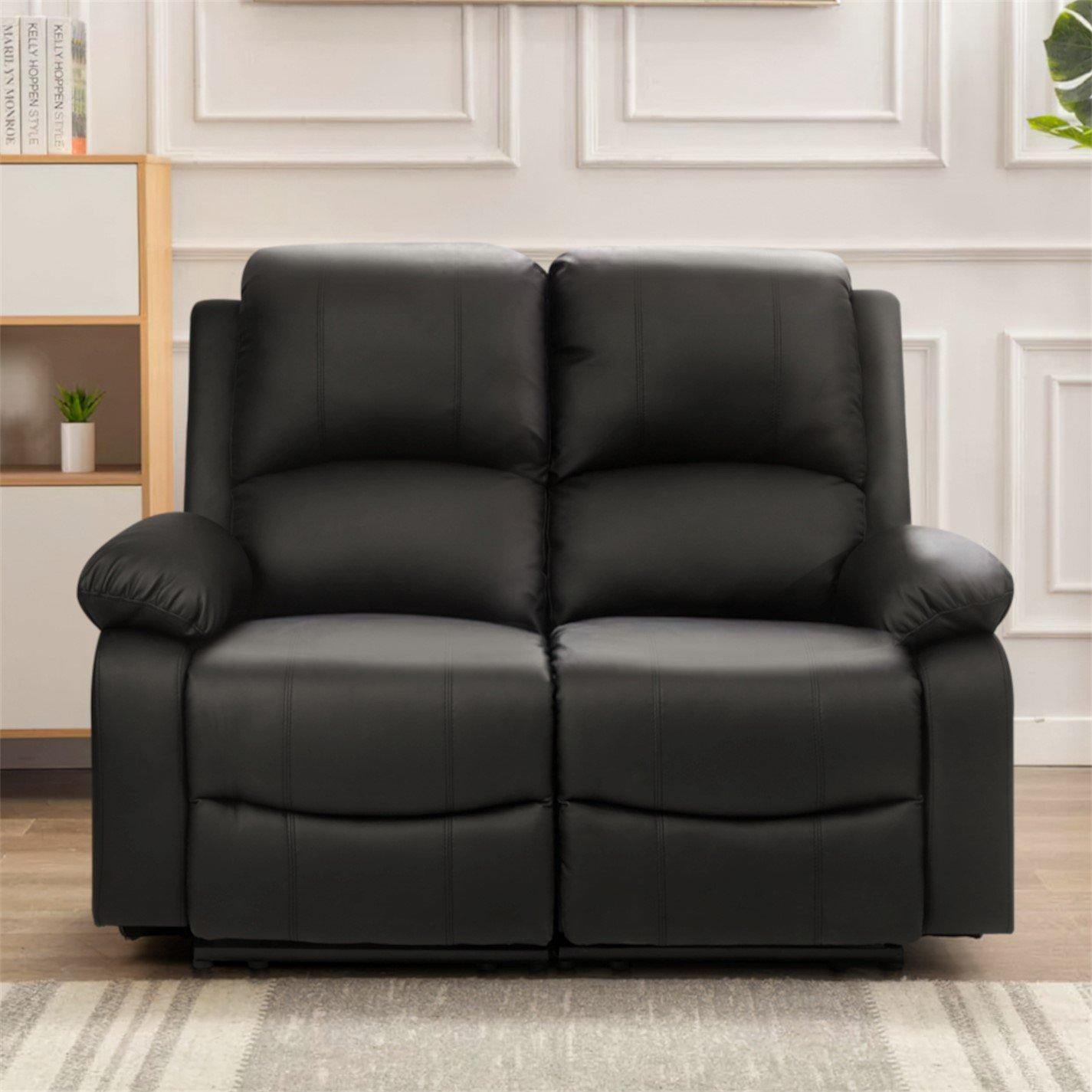 Black - Comfy Living - Manual Reclining Leather Sofa Set - 2