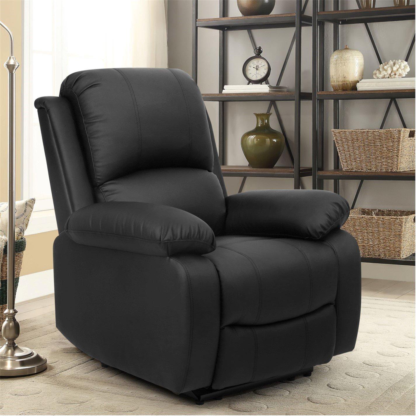 Black - Comfy Living - Manual Reclining Leather Sofa Set - 5