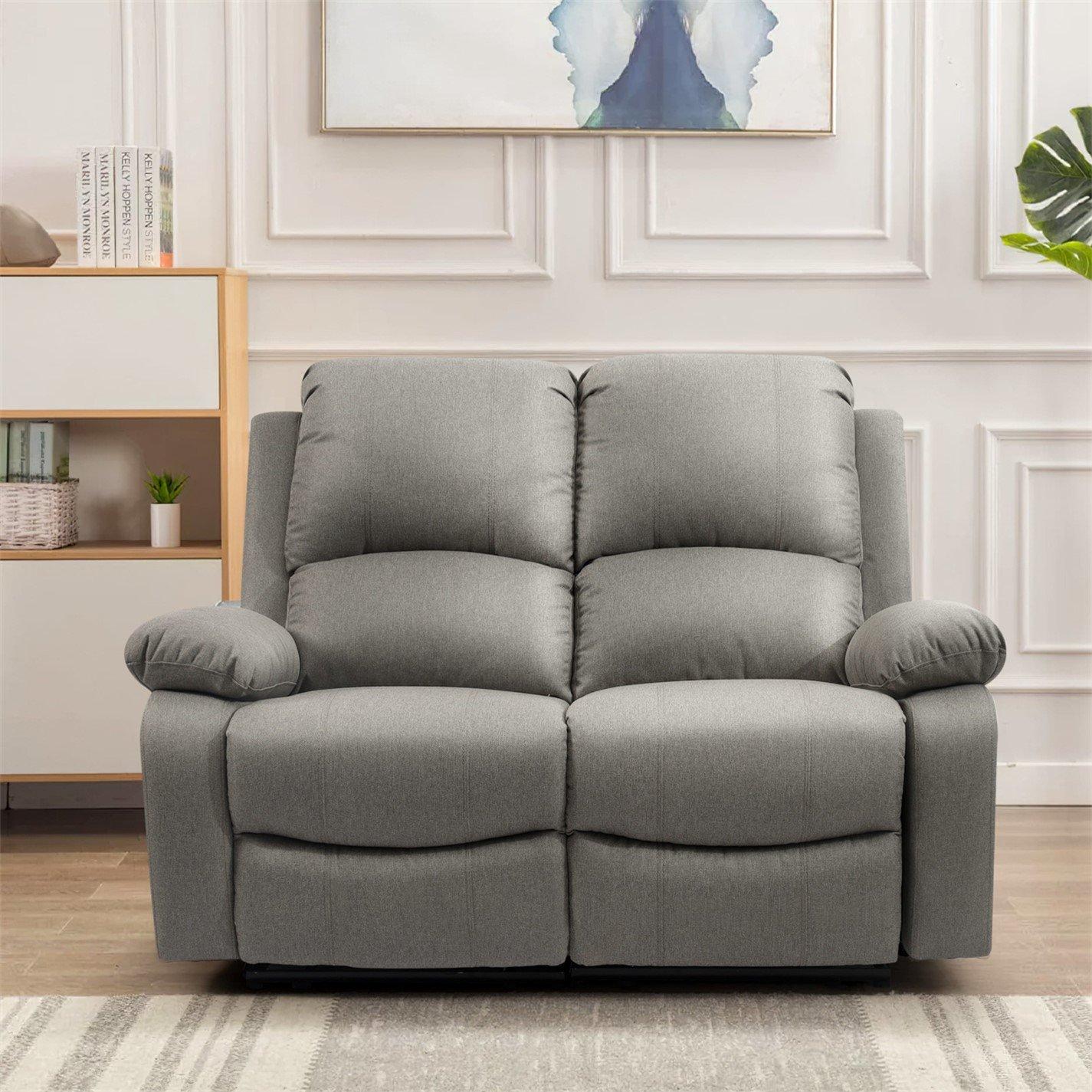 Light Grey - Comfy Living - Manual Reclining Linen Sofa Set - 2