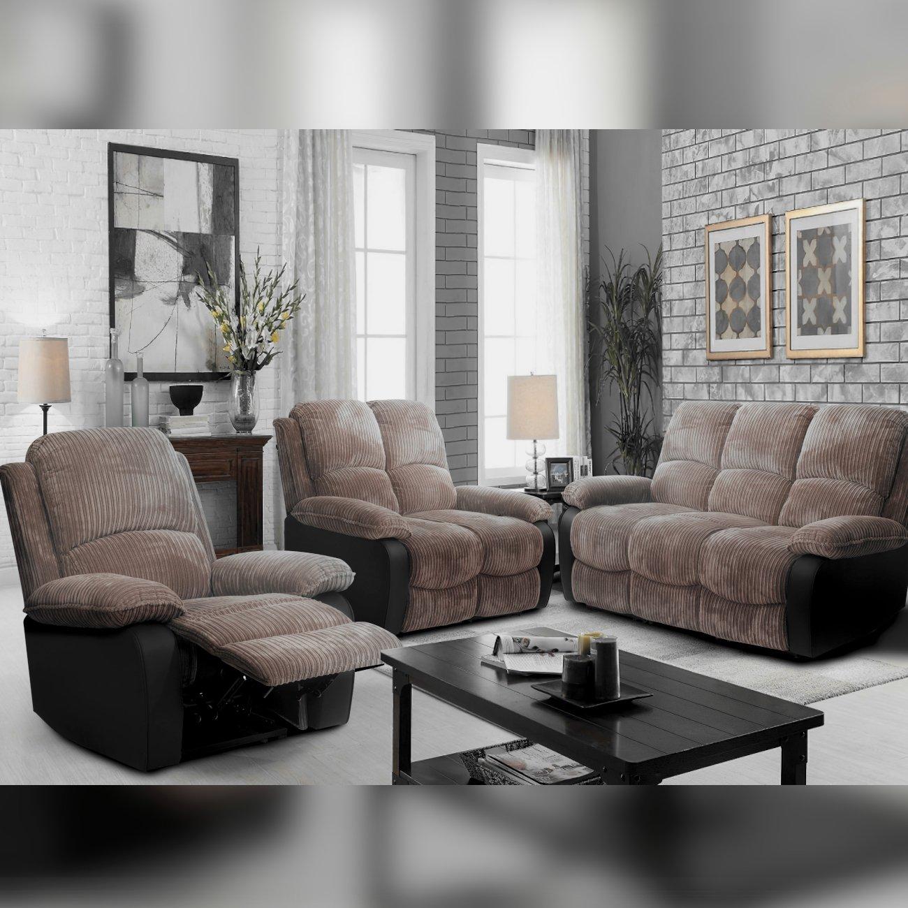 Brown - Comfy Living - Manual Reclining Jumbo Chord Sofa Set - 1