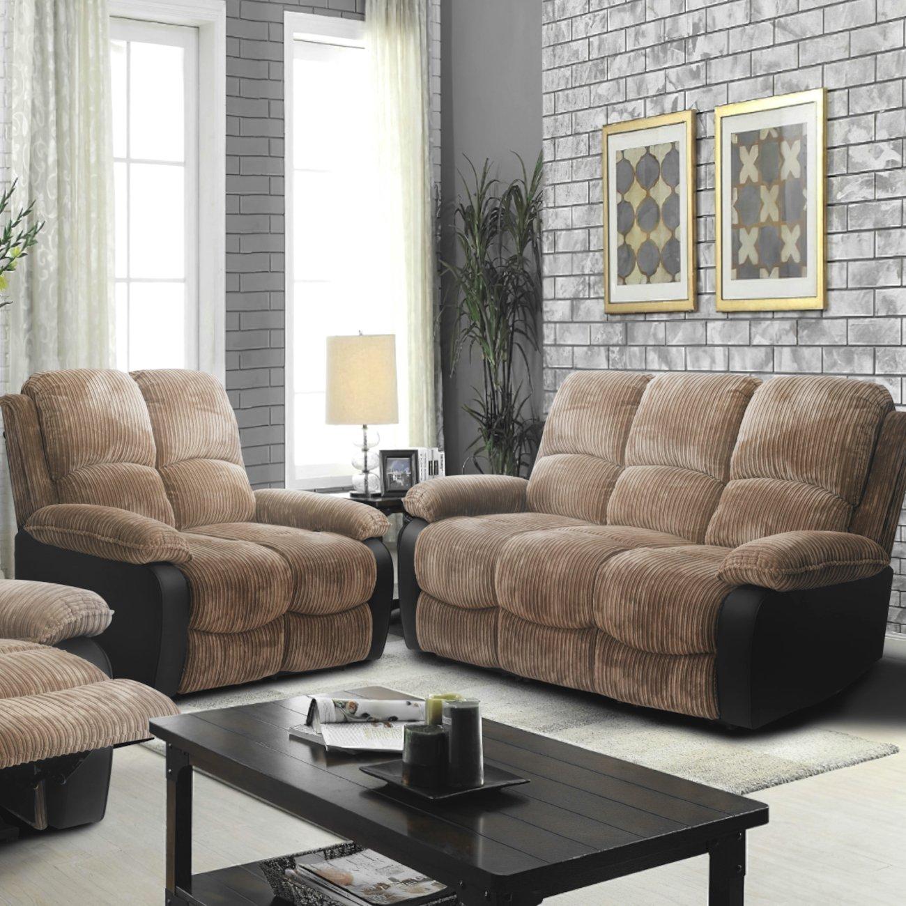 Brown - Comfy Living - Manual Reclining Jumbo Chord Sofa Set - 2