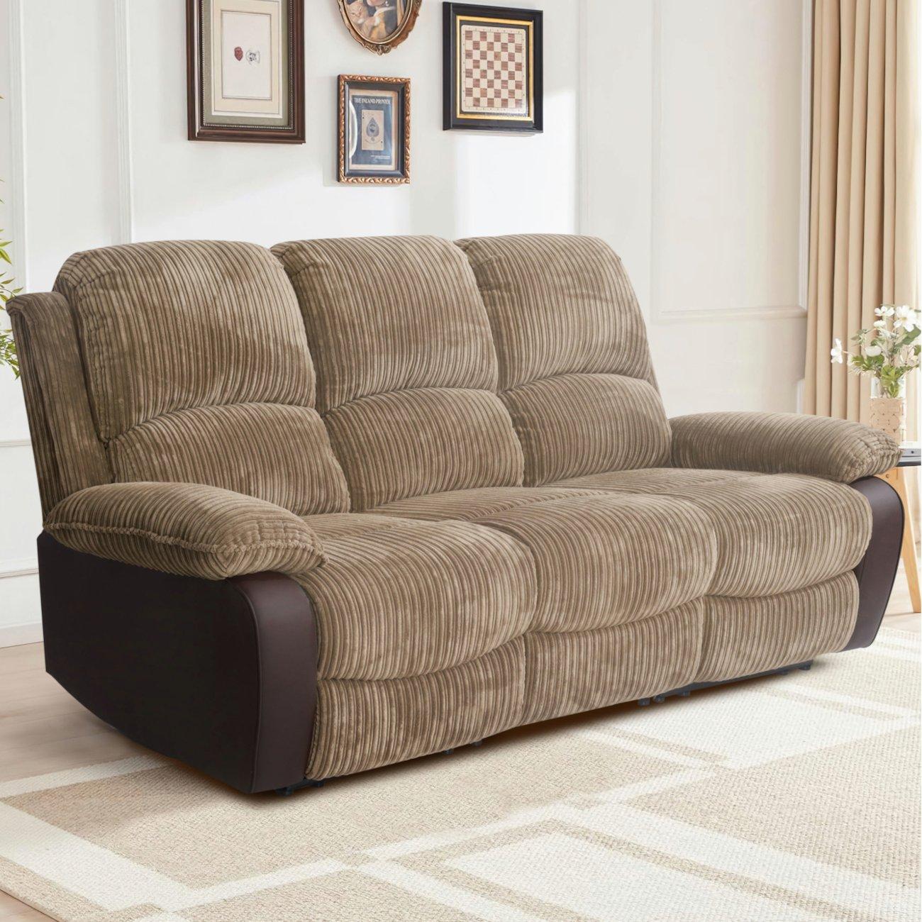 Brown - Comfy Living - Manual Reclining Jumbo Chord Sofa Set - 3
