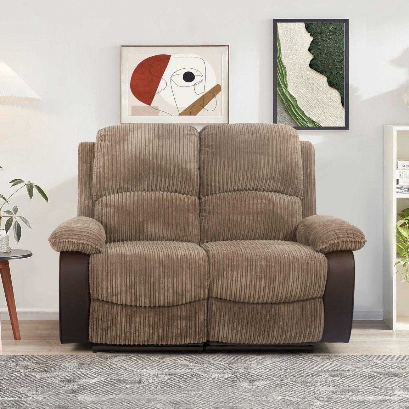 Brown - Comfy Living - Manual Reclining Jumbo Chord Sofa Set - 4