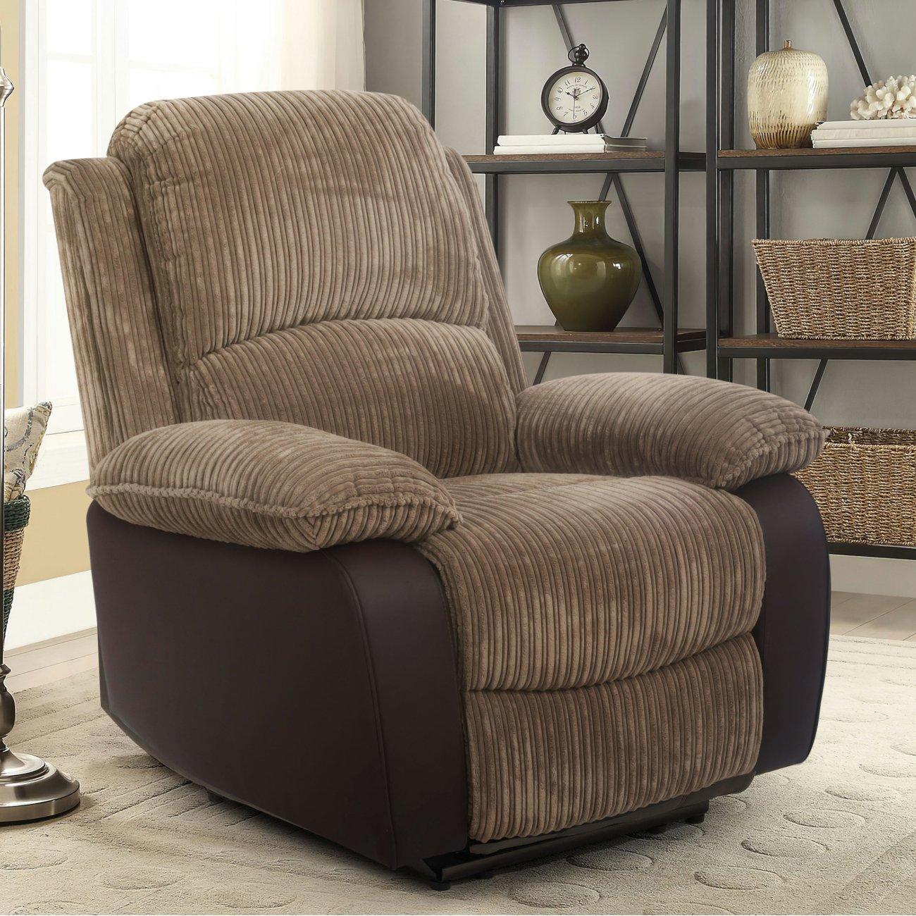 Brown - Comfy Living - Manual Reclining Jumbo Chord Sofa Set - 5