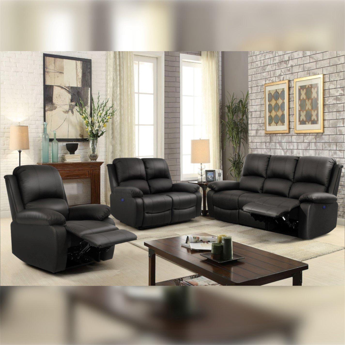 Black - Comfy Living - Electric Reclining Leather Sofa Set - 2