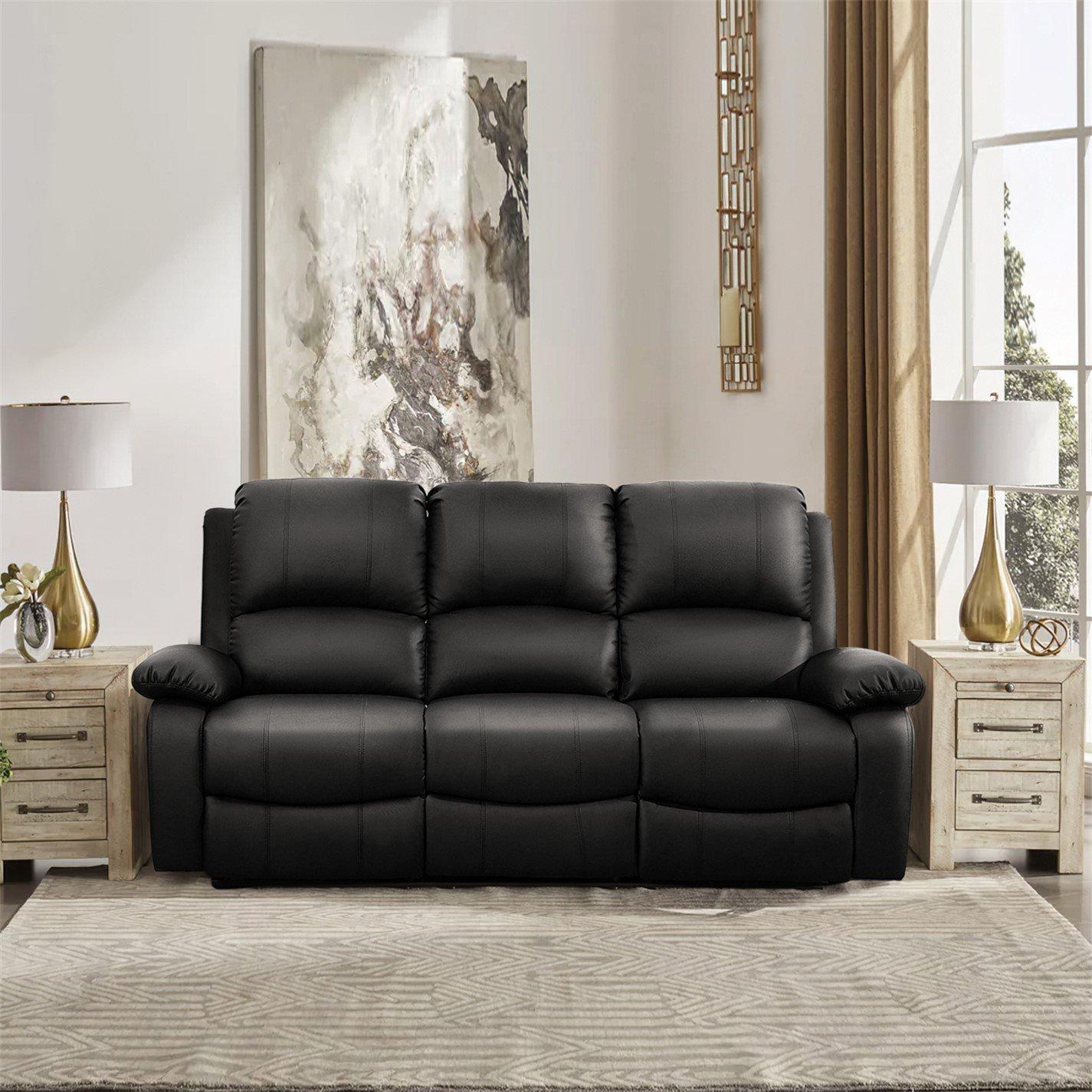 Black - Comfy Living - Electric Reclining Leather Sofa Set - 4