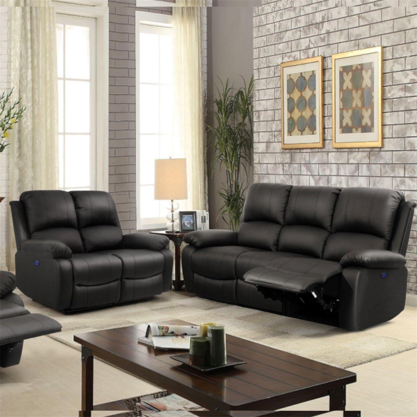 Black - Comfy Living - Electric Reclining Leather Sofa Set - 5
