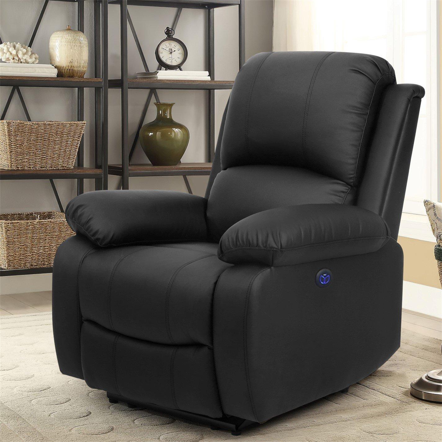 Black - Comfy Living - Electric Reclining Leather Sofa Set - 6