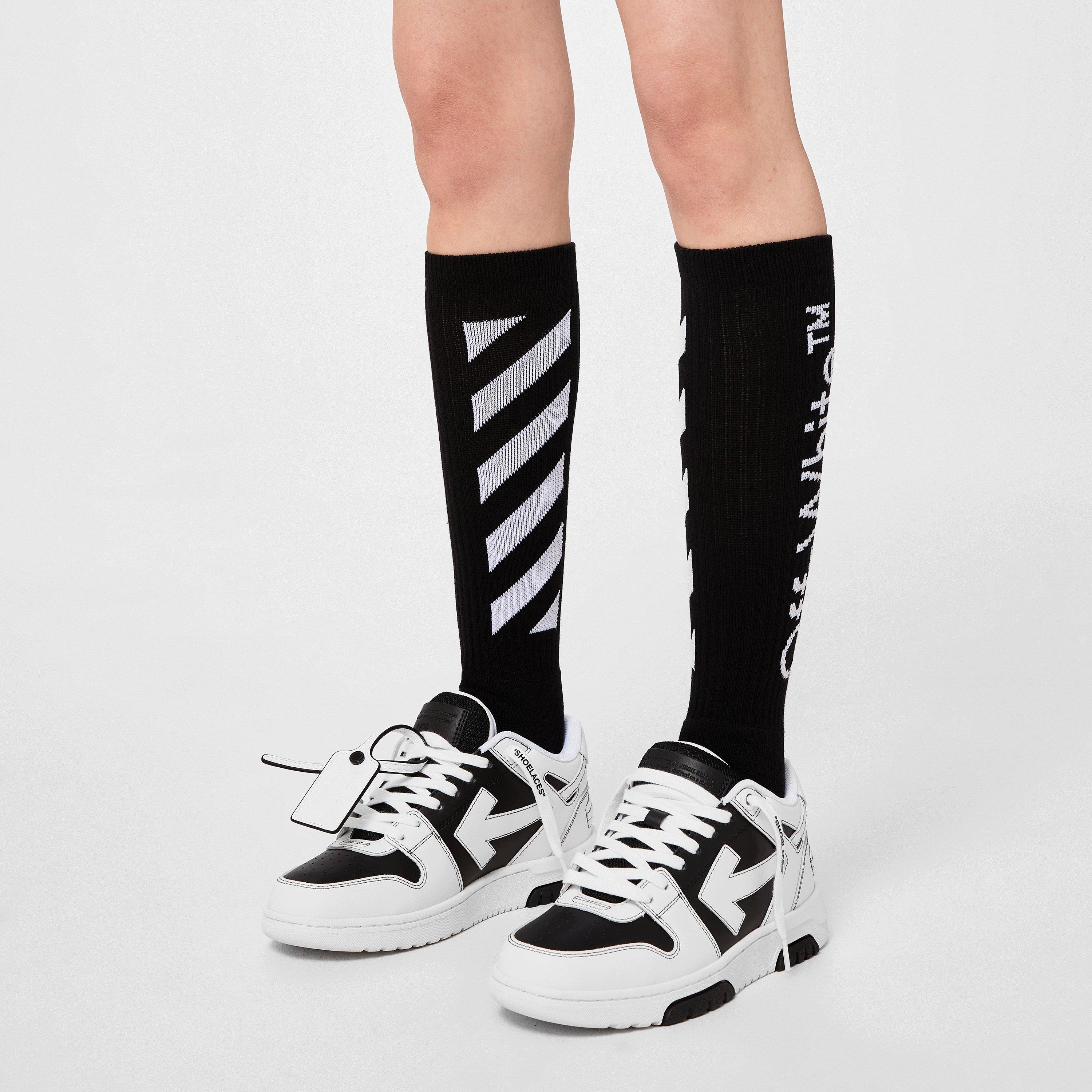 Black 1001 - Off White - Diag Long Length Socks - 2