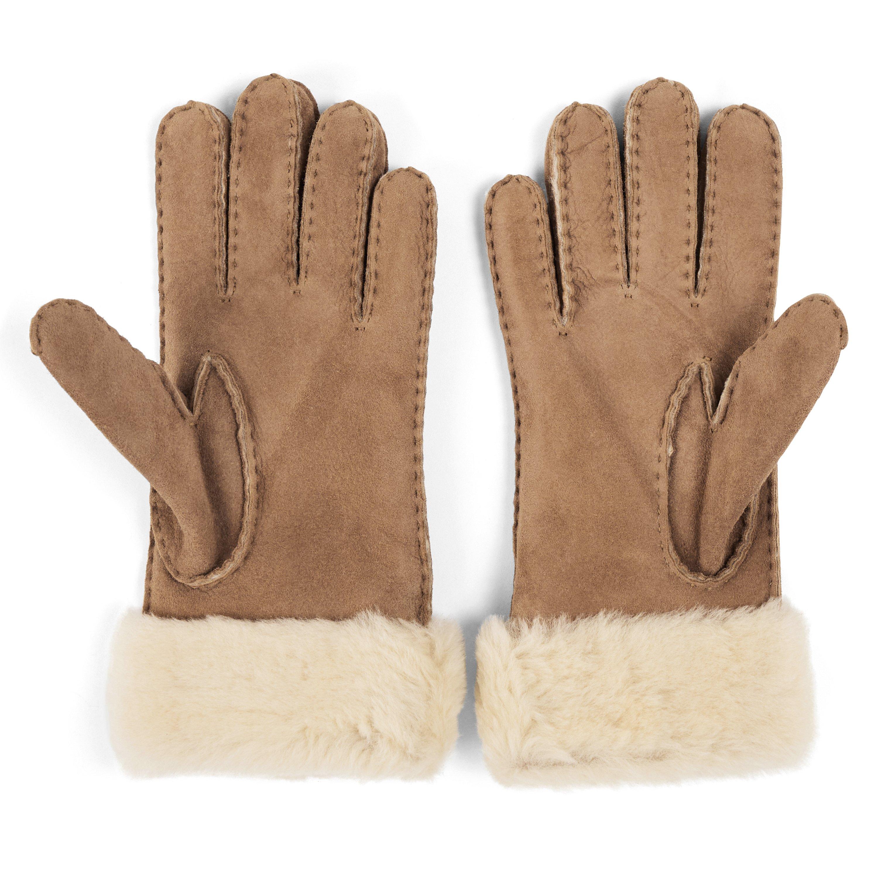 Chestnut - Ugg - Women's Turn Cuff Leather Fleece Gloves - 2